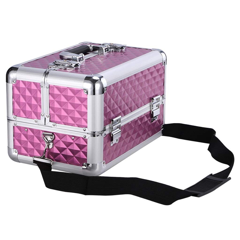 OMIDM Aluminum Alloy Cosmetic Train Case - 4-Tier Professional Makeup Organizer with Shoulder Strap, Jewelry Storage Box & Artist Toolbox (Purple) | Perfect for Salon Professionals, Travel Makeup Artists & Home Beauty Organization