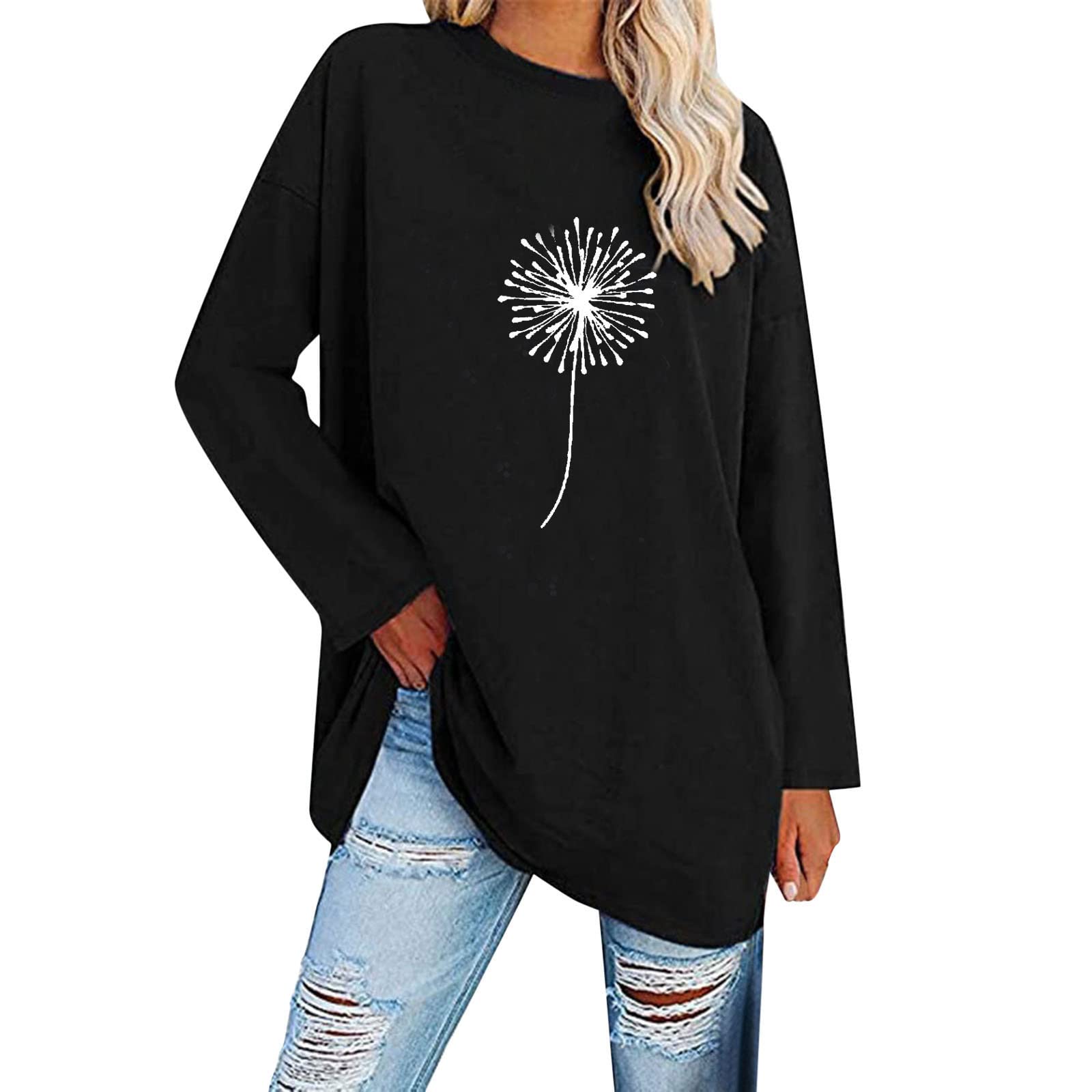 Women's Casual Long Sleeve T-Shirts - Comfortable Loose Fit Round Neck Blouse for Fall | Perfect for Work, Weekend Outfits & Layering