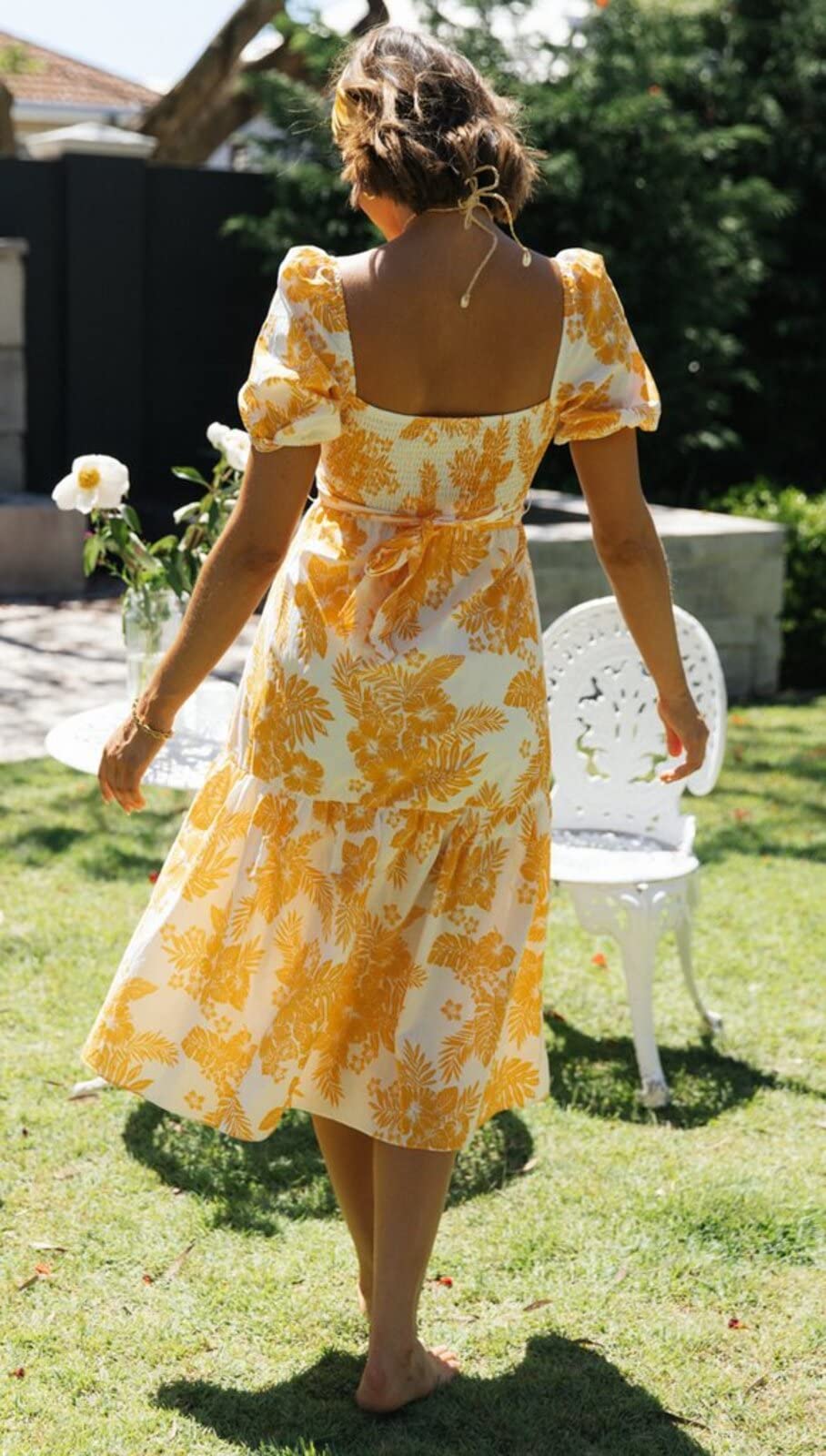 Yellow & Apricot Sleeveless Summer Dresses for Women - Solid V-Neck Butterfly Sleeve Sexy Long Dress | Beach Wedding, Party & Casual Wear