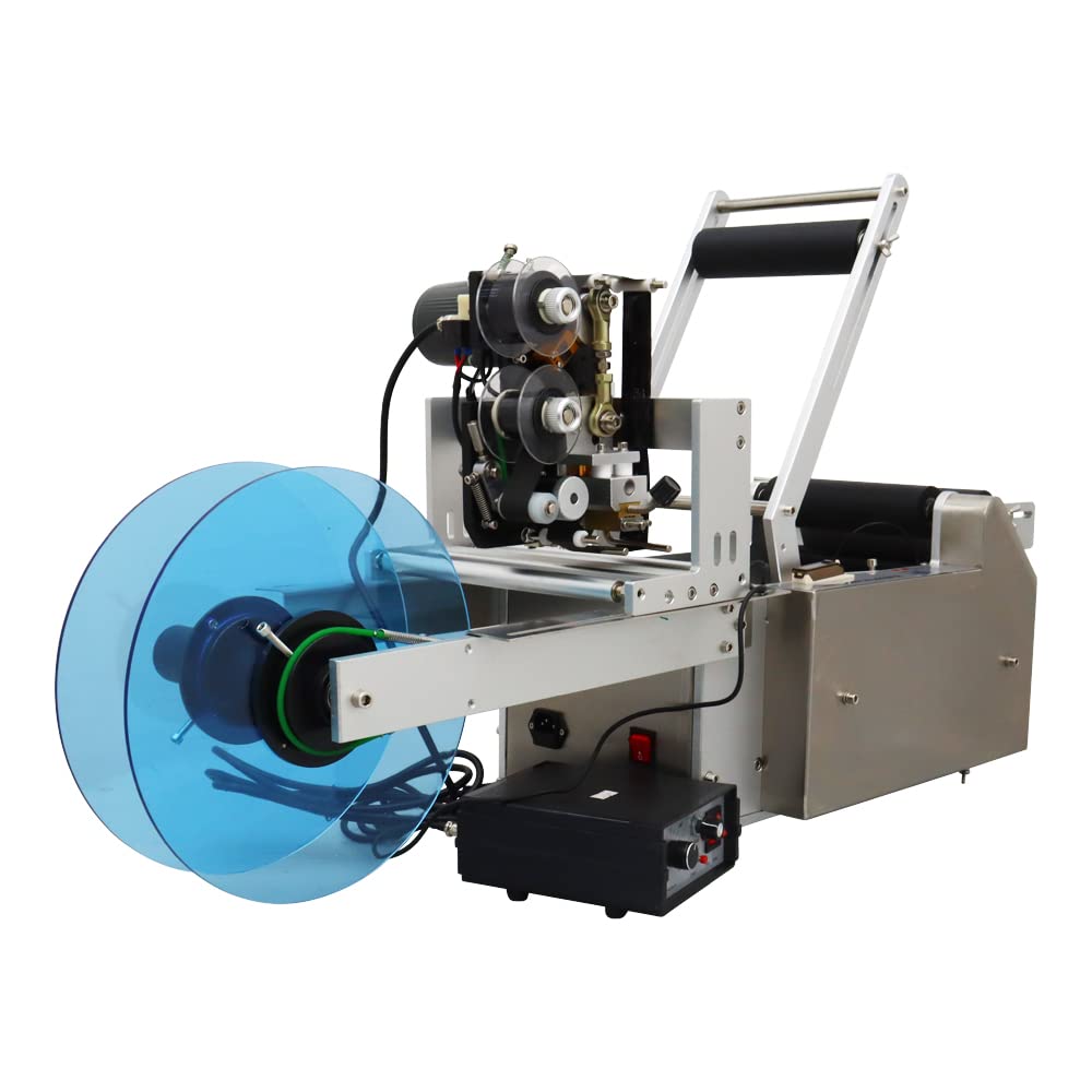 Semi-Automatic Round Bottle Labeling Machine with Color Ribbon - Perfect for Coding, Printing & Labeling in Home, Office & Small Business