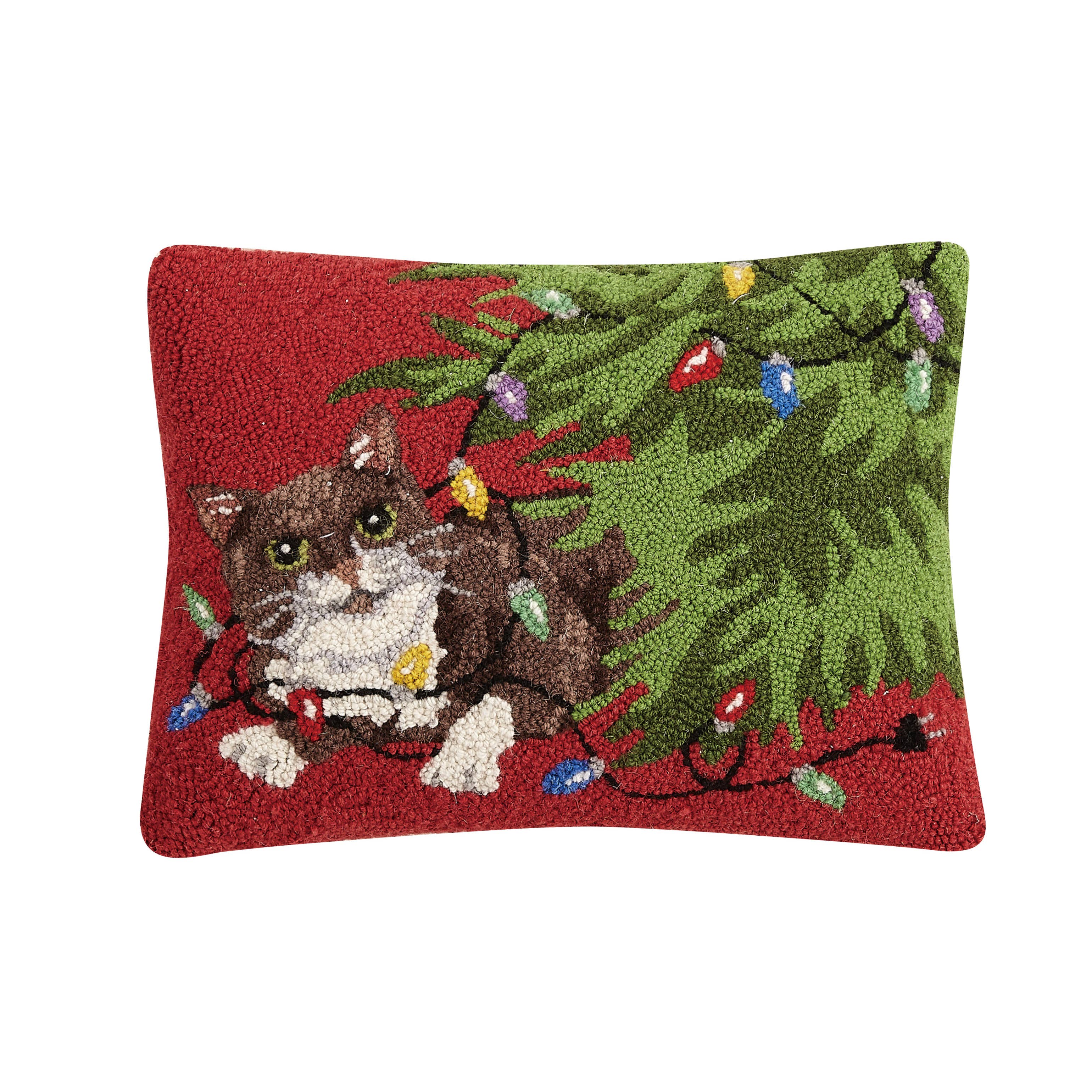 Christmas Cat Tree Hook Pillow - Decorative Holiday Cushion for Sofa, Bed & Home Decor - Perfect for Festive Season & Cozy Winter Nights