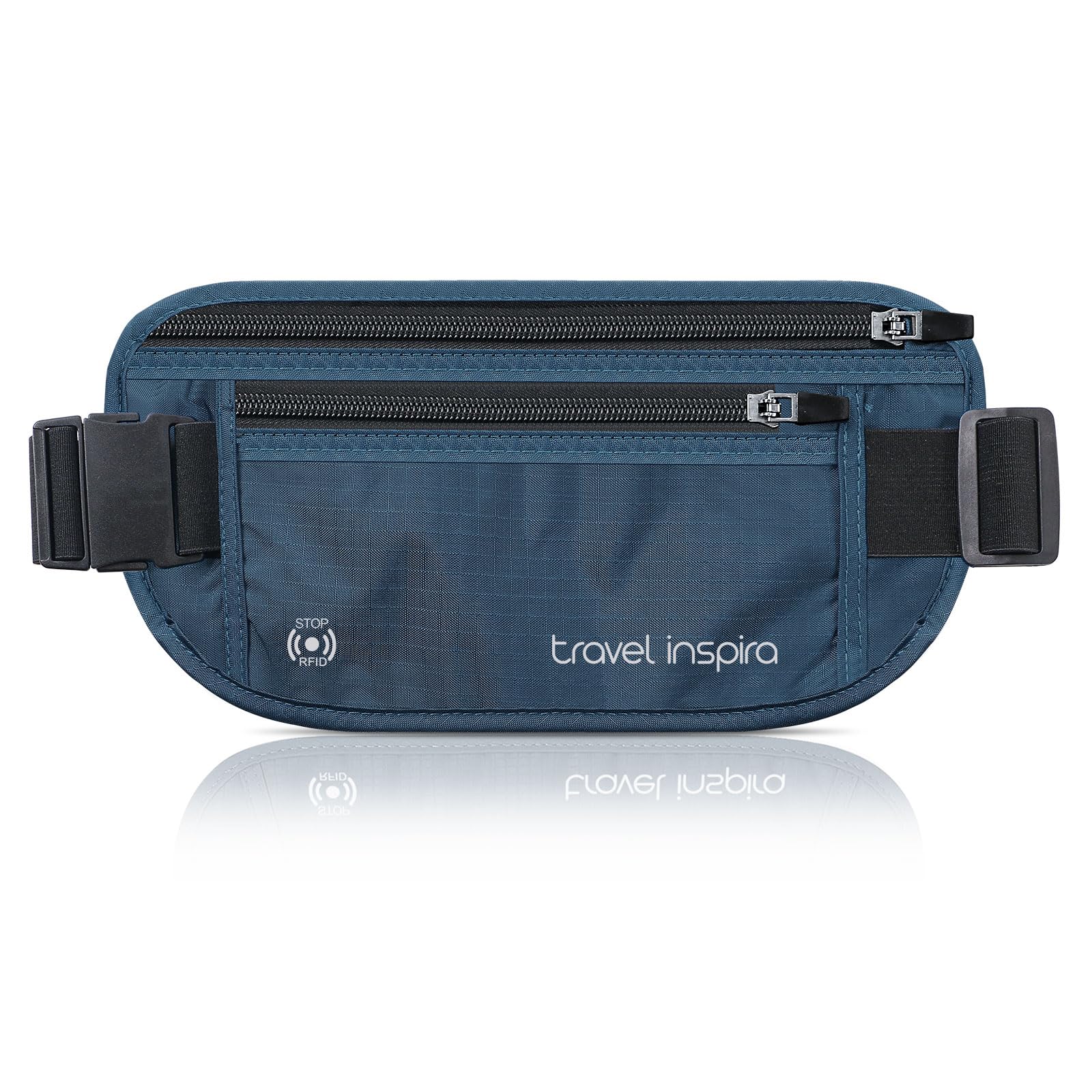 Slim Anti-Theft RFID Blocking Travel Money Belt - Hidden Passport Holder for Credit Cards, Cash & Documents - Navy Blue - Perfect for Airports, Sightseeing & International Travel Security