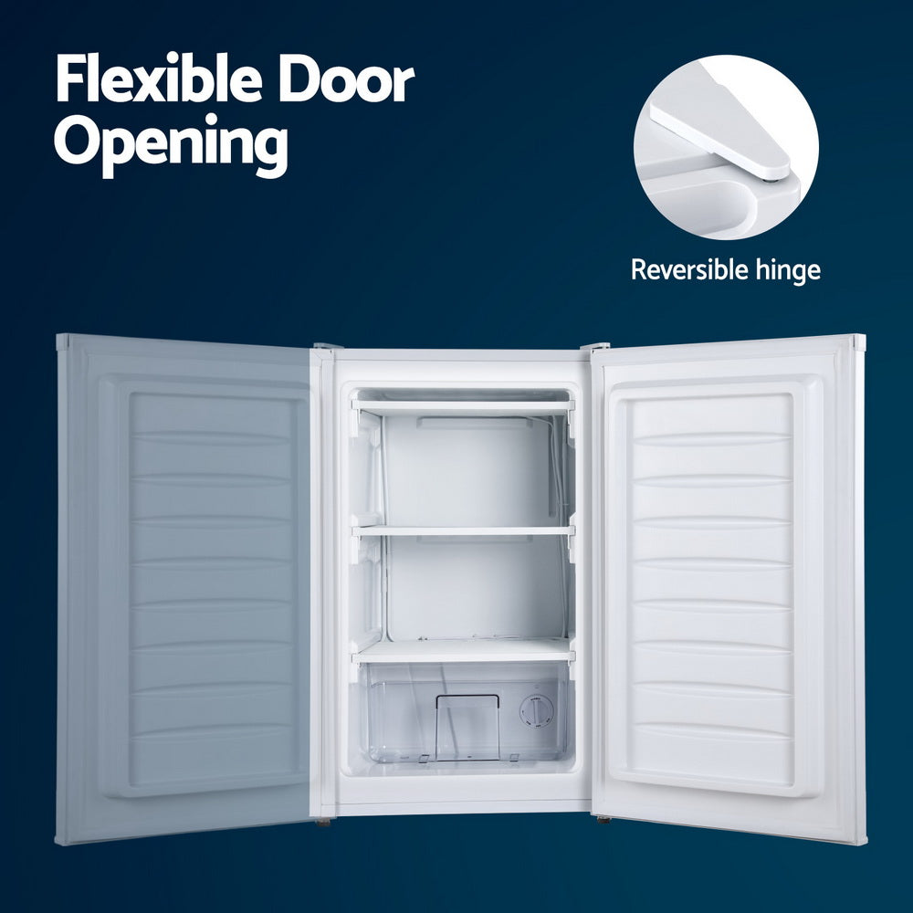 Devanti 81L Upright Freezer Fridge White - Energy Efficient Compact Deep Freezer for Home, Garage & Office - Perfect for Storing Frozen Food, Ice Cream & Bulk Groceries