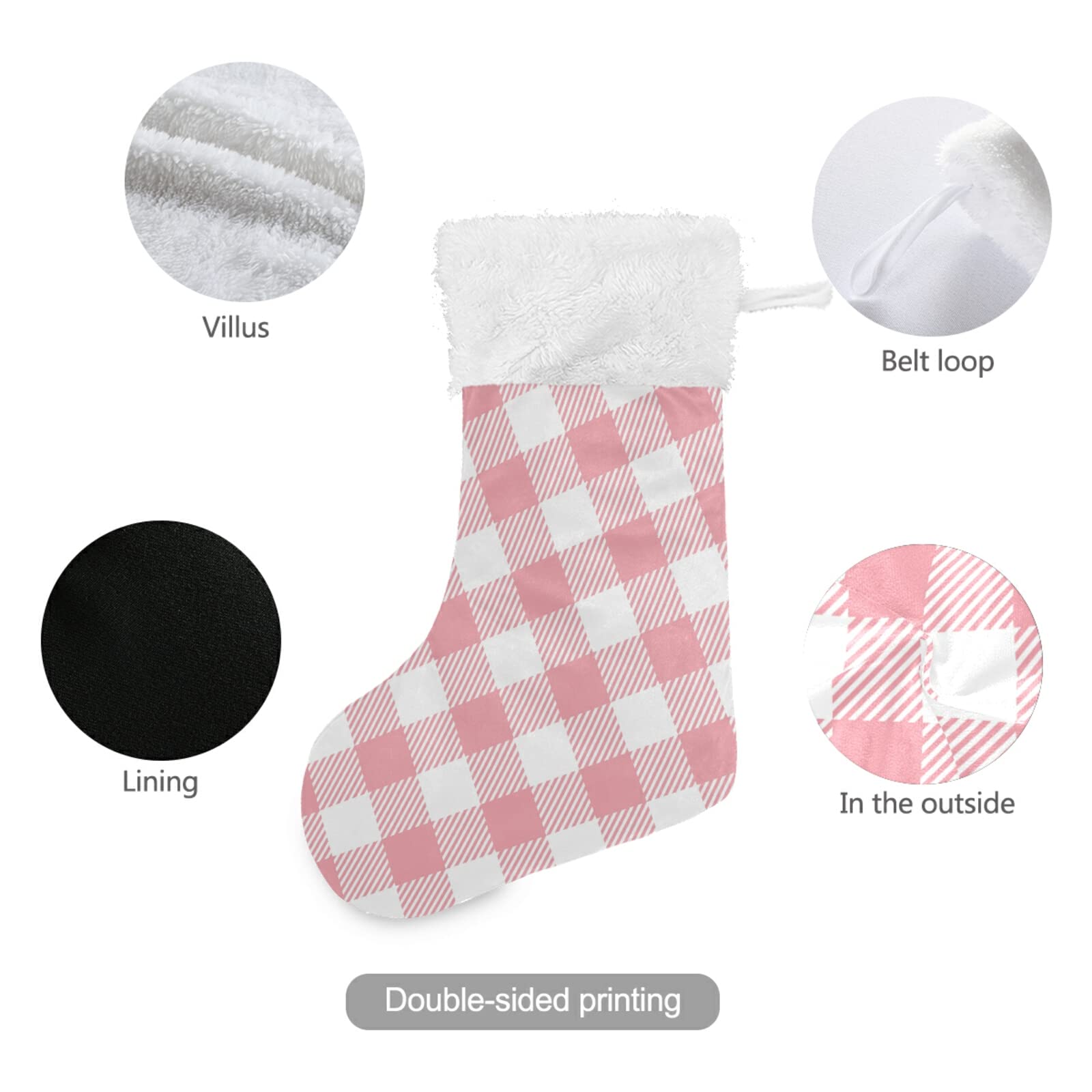 Personalized Pink Buffalo Plaid Christmas Stockings with Snowflake Design - 18 Inch Large Holiday Stockings for Xmas Decor, Family Party, Fireplace Mantel & Festive Gift Giving (Set of 2)