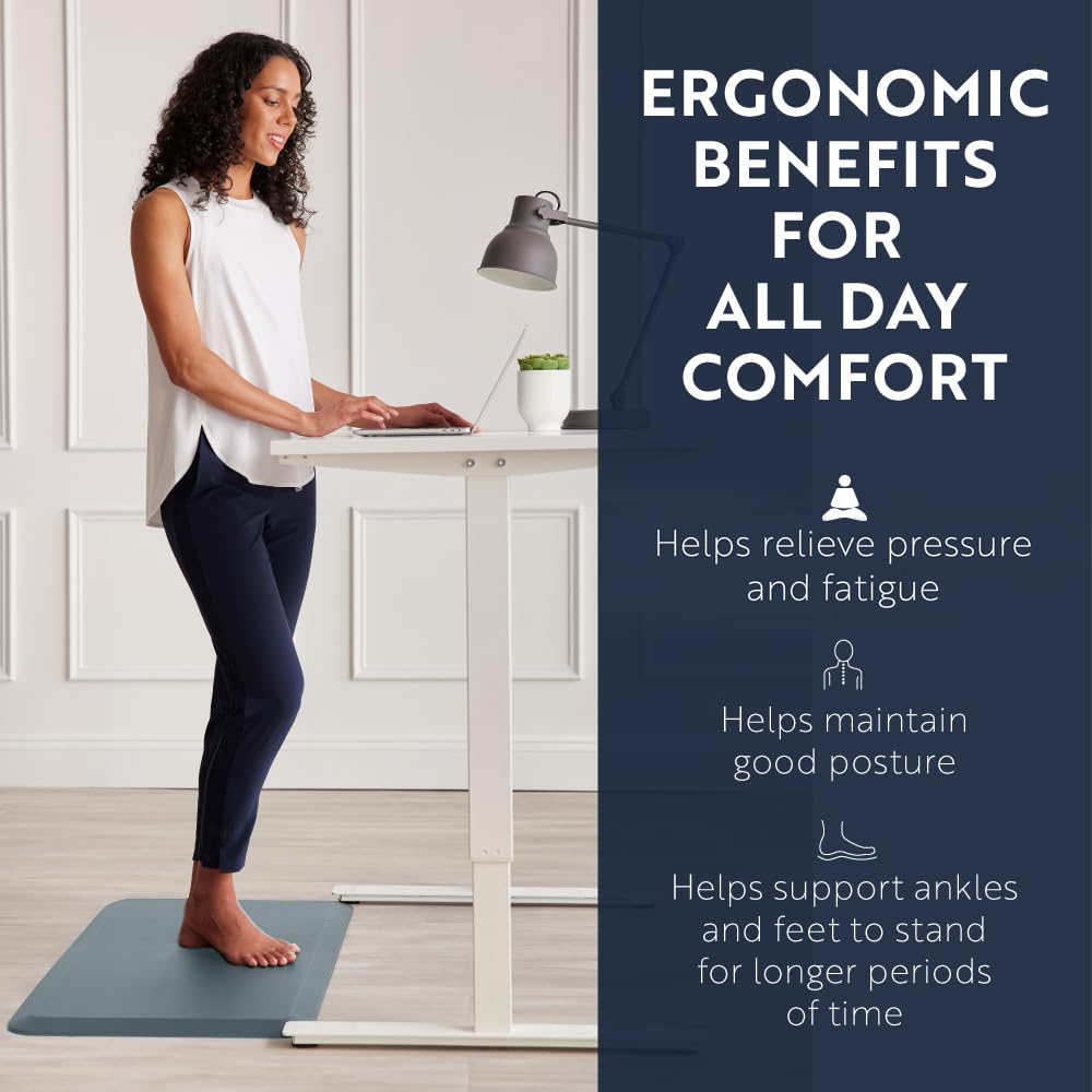 KANGAROO Ergonomic Anti-Fatigue Kitchen Floor Mat - Cushioned Standing Desk Mat for Office & Home, Waterproof & Scratch-Resistant, All-Day Comfort Foam Rug (20x32 Inches, Charcoal) - Perfect for Kitchens, Standing Desks & High-Traffic Areas