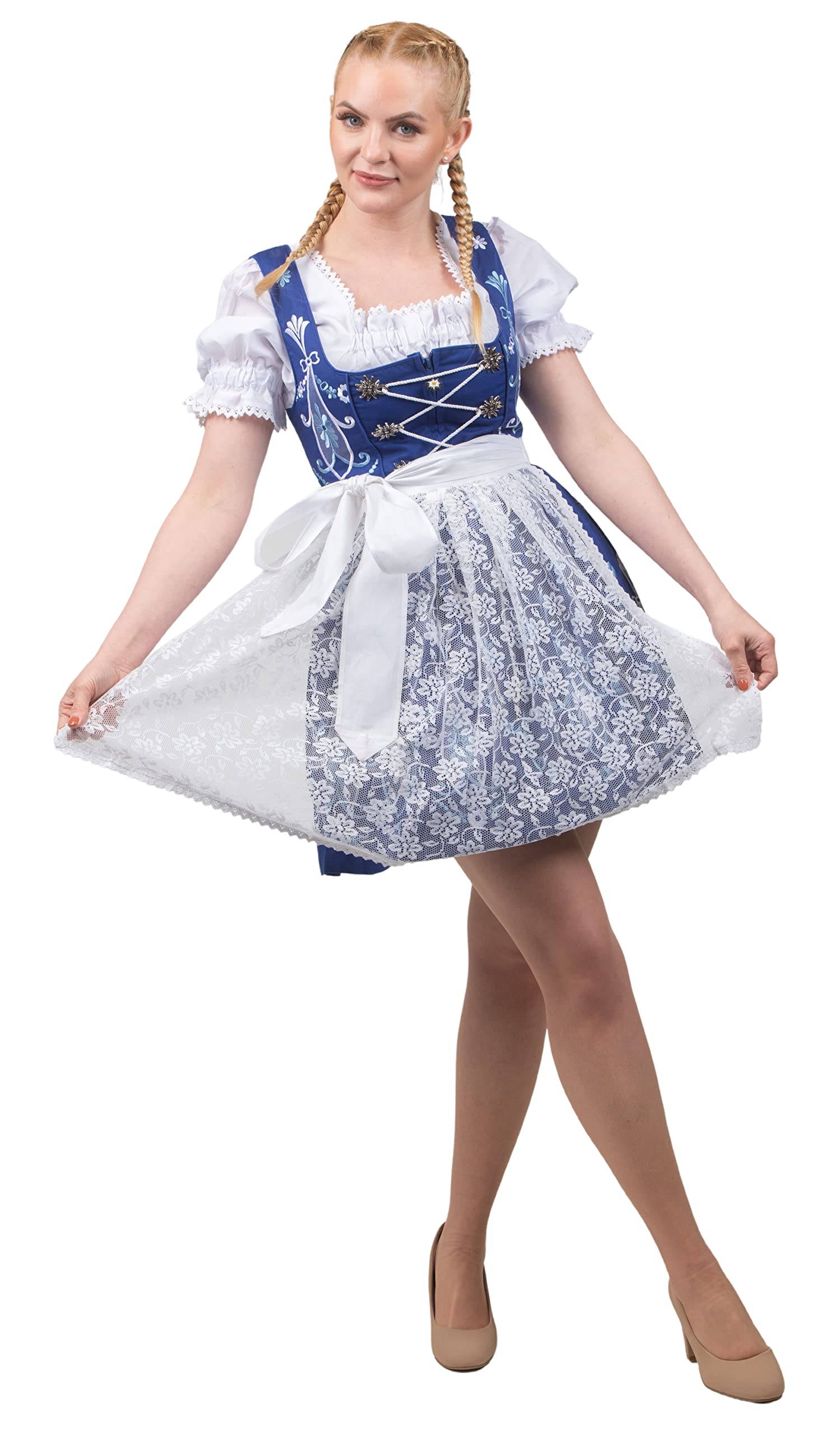 Authentic Blue 3-Piece Women's German Dirndl Dress for Oktoberfest, Halloween & Bavarian Costume Parties | Traditional Trachten Haus Outfit with Blouse & Apron | Perfect for Beer Festivals, Cultural Events & Themed Celebrations