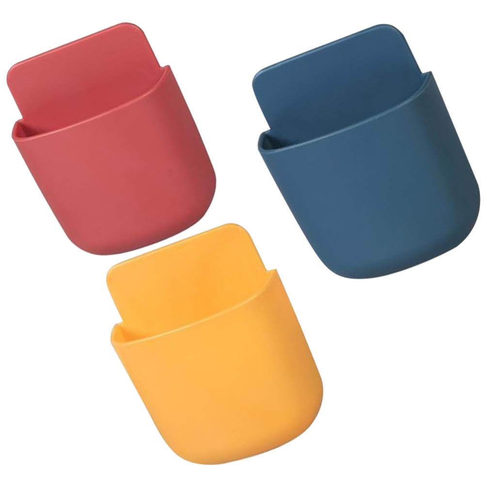 3-Pack Hemoton Wall Mounted Storage Shelves - Adhesive Phone Charging Rack, Media Organizer (Yellow, Red, Blue) | Perfect for Bedroom, Bathroom & Office Organization