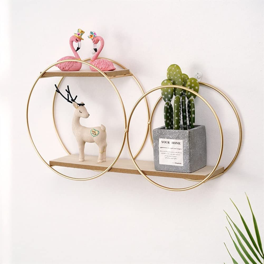 YZJC Floating Wall Shelves - Round Wall Mounted Shelves for Storage & Organization, Golden Home Decor Shelf - Perfect for Living Room, Bedroom, and Christmas Decoration