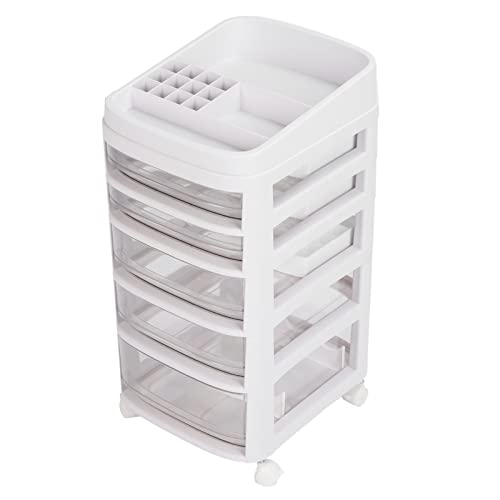 5-Drawer Multilayer Nail Polish Organizer - Plastic Nail Art Storage Box with Wheels for Jewelry & Makeup | Perfect for Salon, Home Vanity & Professional Nail Technicians