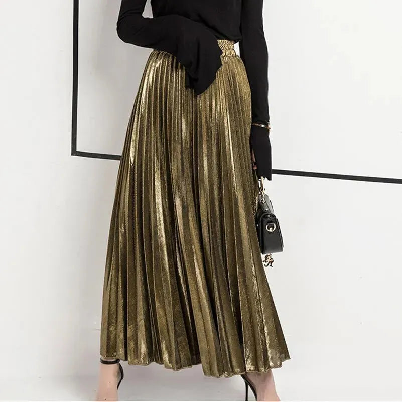 Vintage Pleated Maxi Skirt for Women - Boho Flowy Long Skirt with Elastic Waist - Perfect for Beach, Summer Outfits & Casual Wear