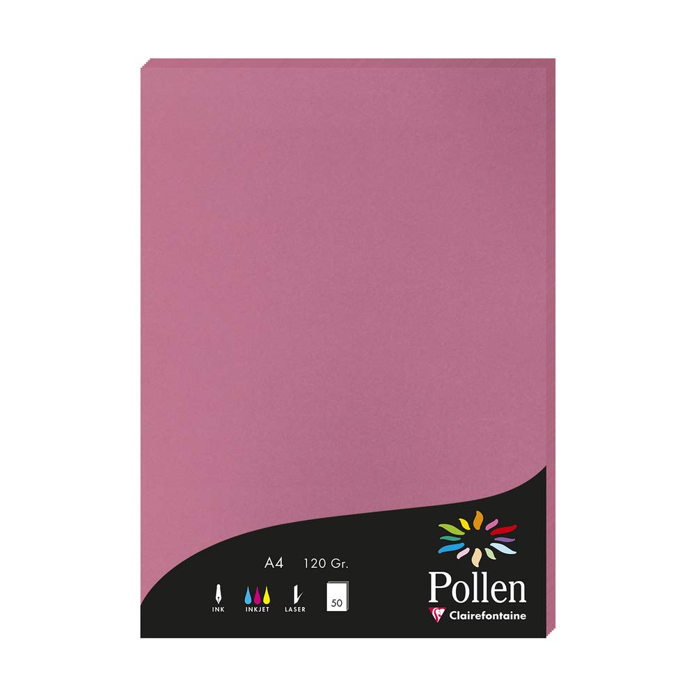 Clairefontaine Pollen Colored Paper - 50 Sheets A4 (210x297mm) 120gsm - Acid-Free, Inkjet & Laser Printer Compatible - Hydrangea Pink for School, Office & Craft Projects