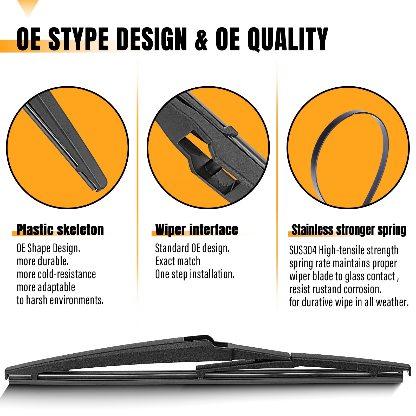 AUTOBOO 12 Inch Rear Wiper Blade Replacement for Toyota RAV4 2001-2023, Highlander 2001-2019, Dodge Journey & Durango 2008-2022, Jeep Grand Cherokee, Scion XA, Mazda 5 & 6 - OE Fit 12