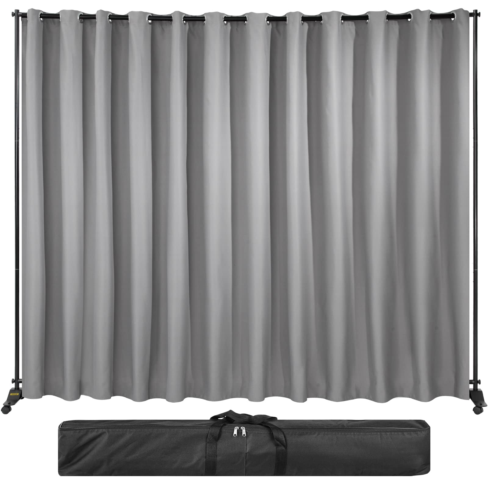 VEVOR 8 ft x 10 ft Room Divider with Wheels - Blackout Curtain & Portable Oxford Bag Included - Aluminum Alloy Frame for Office, Studio, or Home Partition - Expandable Privacy Screen (Silver)