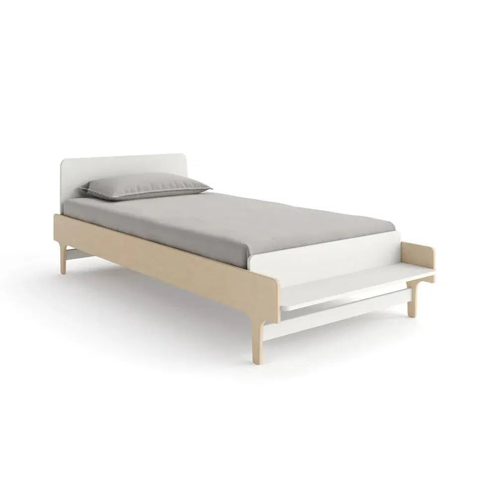 Oeuf River Twin Bed Frame - White & Birch Wood - Modern Kids Bedroom Furniture for Boys and Girls - Perfect for Small Spaces and Shared Rooms