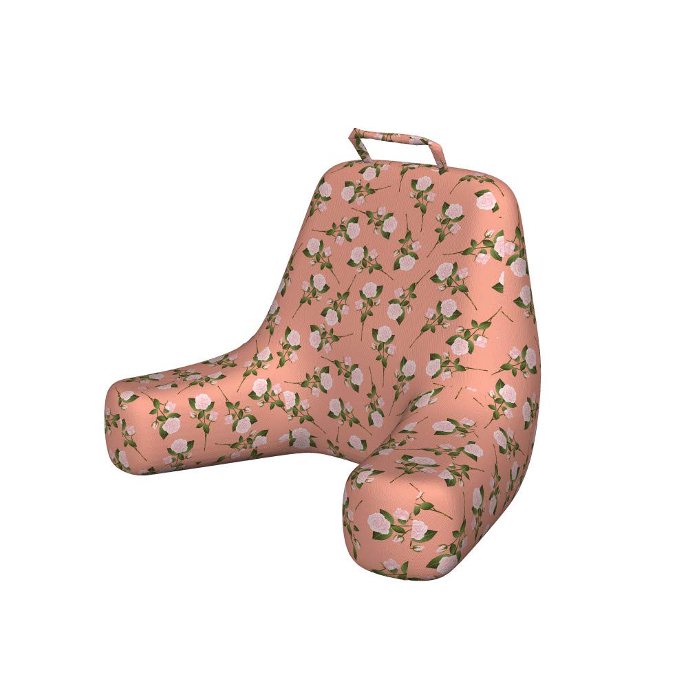Ambesonne Floral Bedrest Pillow with Back Pocket - Vintage Rose & Thorn Bouquet Design, Large Reading & Gaming Support Cushion for Dorm Room, Bed, Sofa (Rose Olive Green Peach) | Perfect for Relaxing, Watching TV & Back Support