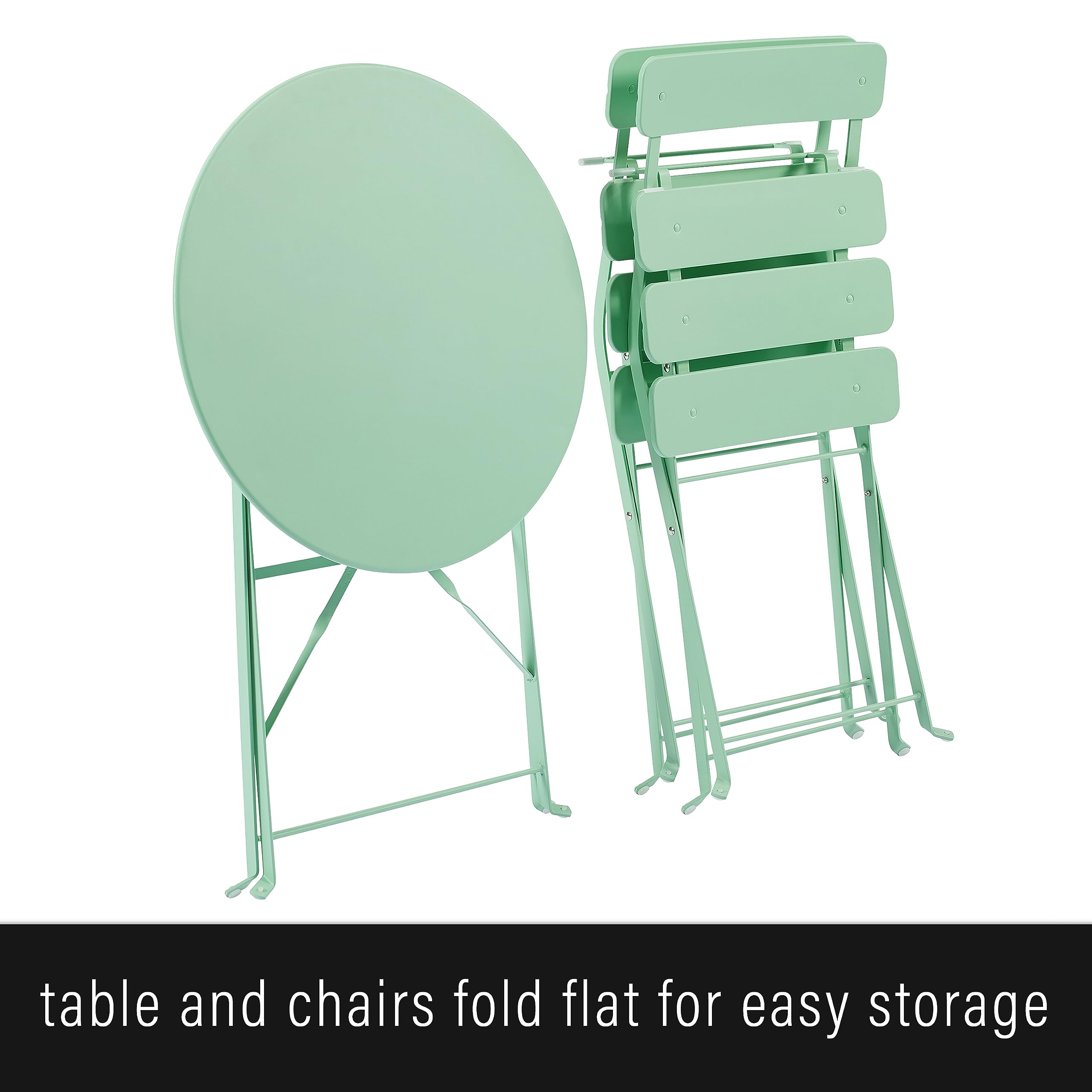 Crosley Karlee 3-Piece Indoor/Outdoor Bistro Set - Retro Metal Folding Patio Table & Chairs in Mint Green - Perfect for Small Balconies, Gardens & Backyard Dining