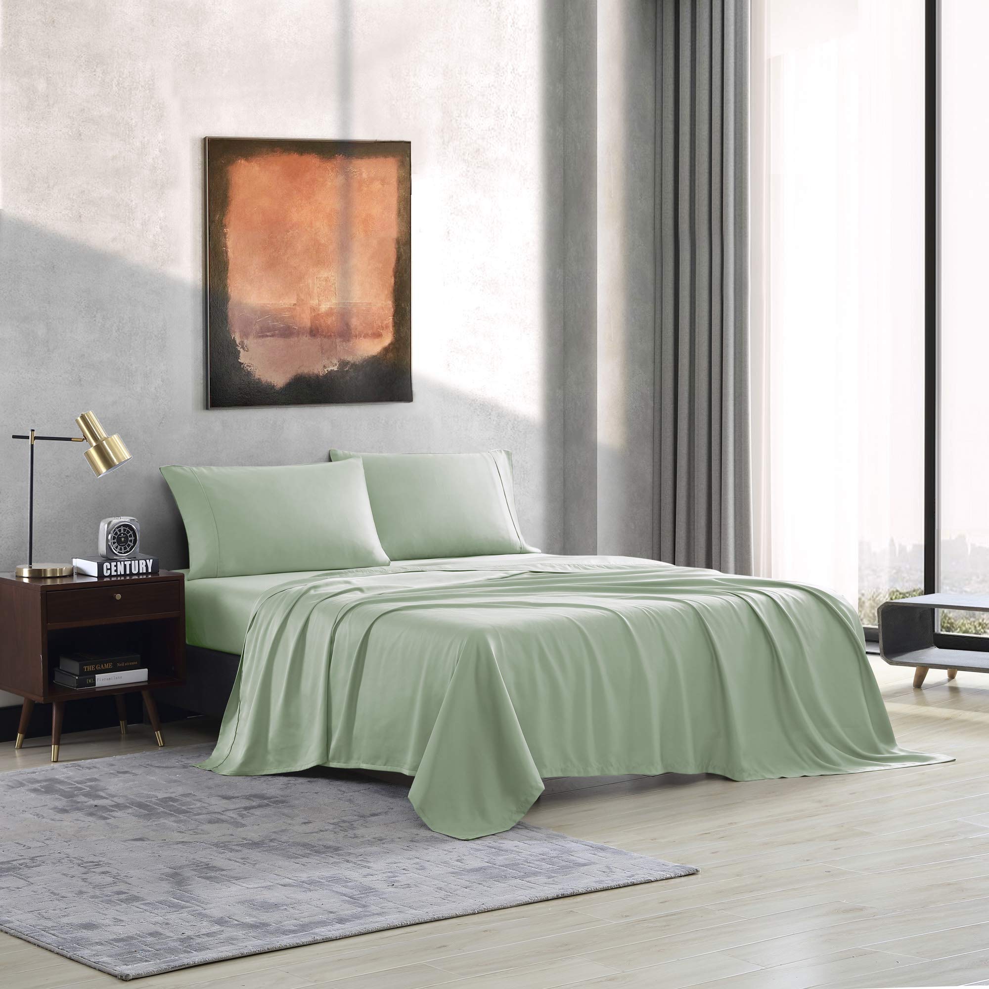 Premium 100% Tencel Modal Sateen Sheet Set - Luxuriously Soft, Breathable & Cooling Beech Tree Fiber Bedding - King Size Mint Green - Perfect for Hot Sleepers & Eco-Friendly Home Decor