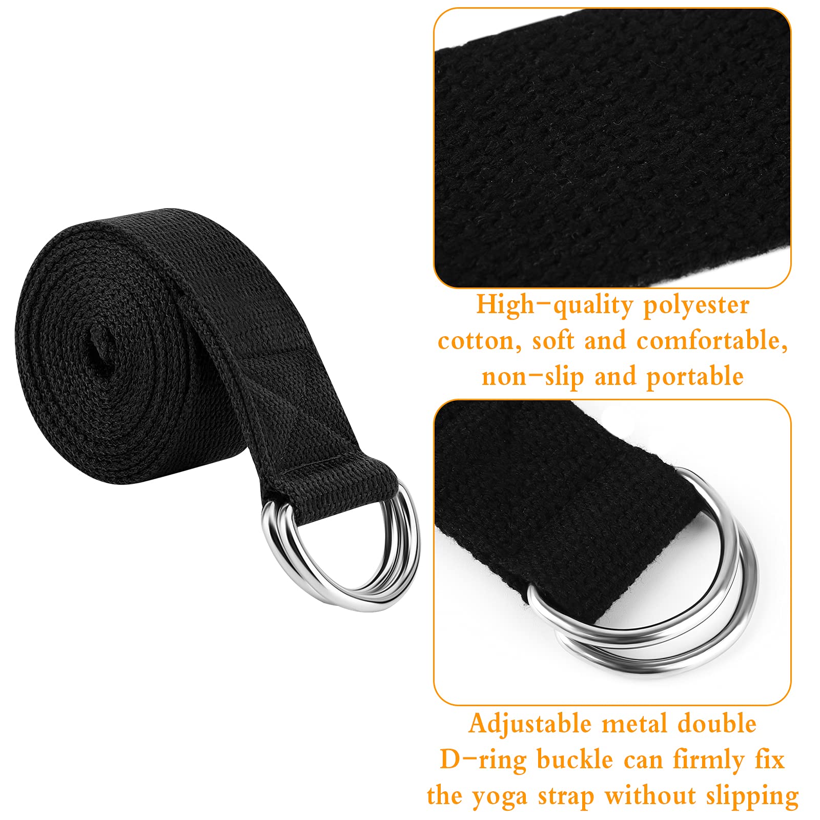 4-Piece 8FT Cotton Yoga Straps with Anti-Slip Design & Adjustable D-Ring Buckles - Perfect for Yoga, Pilates, Stretching & Gym Workouts - Ideal for Home Fitness, Studio Practice & Physical Therapy Exercises