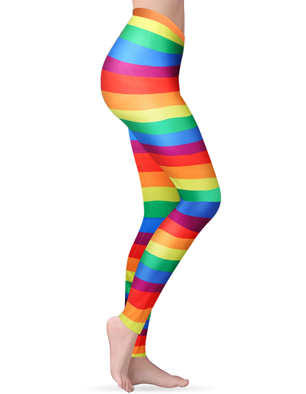 GRAJTCIN Women's Rainbow Striped Leggings - Stretchy High Waist Workout Pants for Yoga, Running & Fitness | Fun Christmas Halloween Cosplay Costume Tights | Perfect for Dance Parties, Festive Events & Themed Occasions