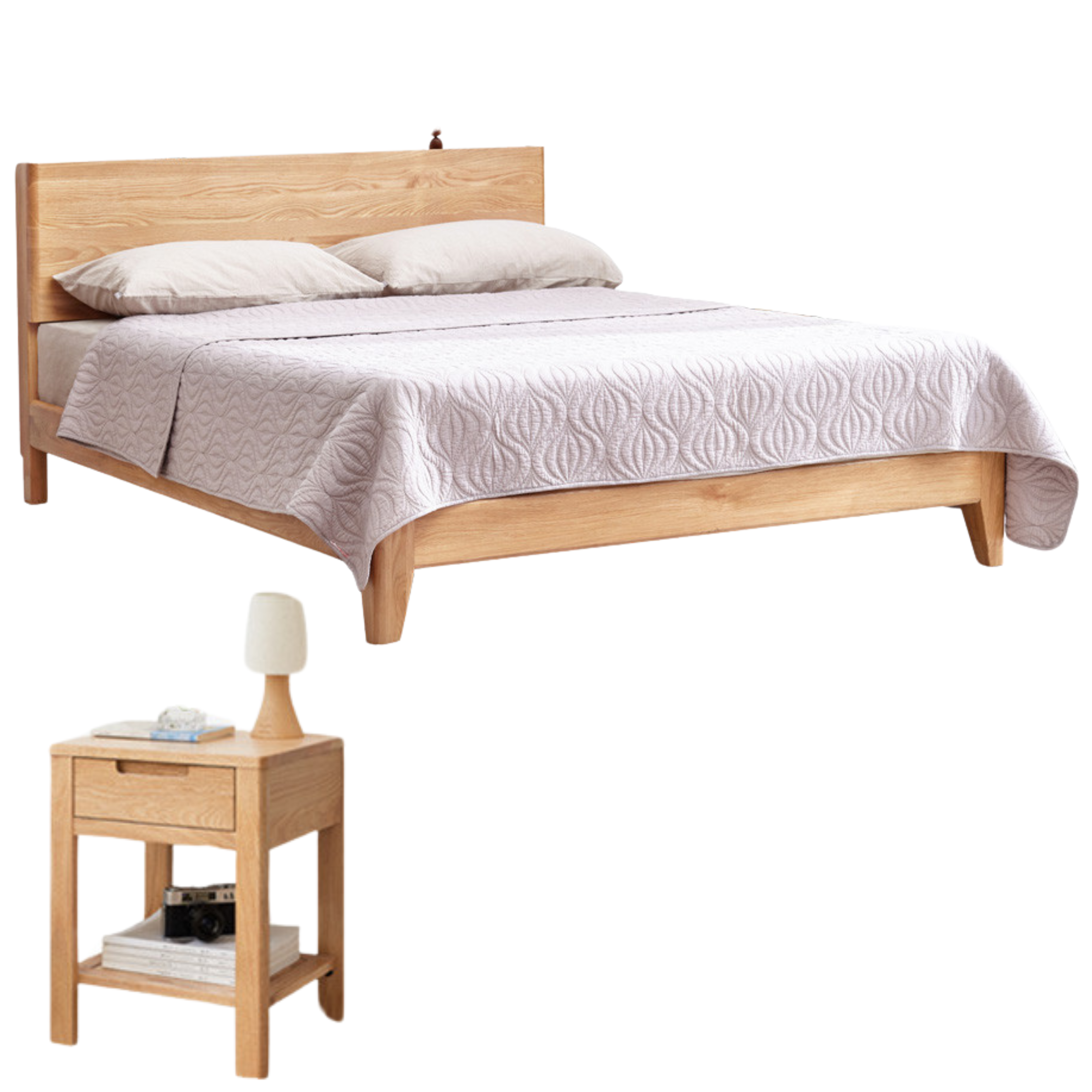 Solid Oak Wood LED Bed Frame with Built-in Lighting - Perfect for Modern Bedrooms, Guest Rooms, and Cozy Home Decor