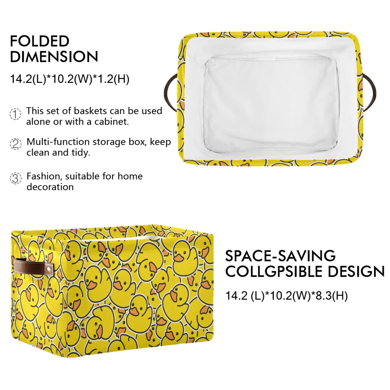 Collapsible Yellow Duck Storage Basket with PU Handles - Large Organizer Bin for Shelf, Closet, Nursery & Laundry Room | Perfect for Kids' Toy Storage & Home Organization (1-Pack)