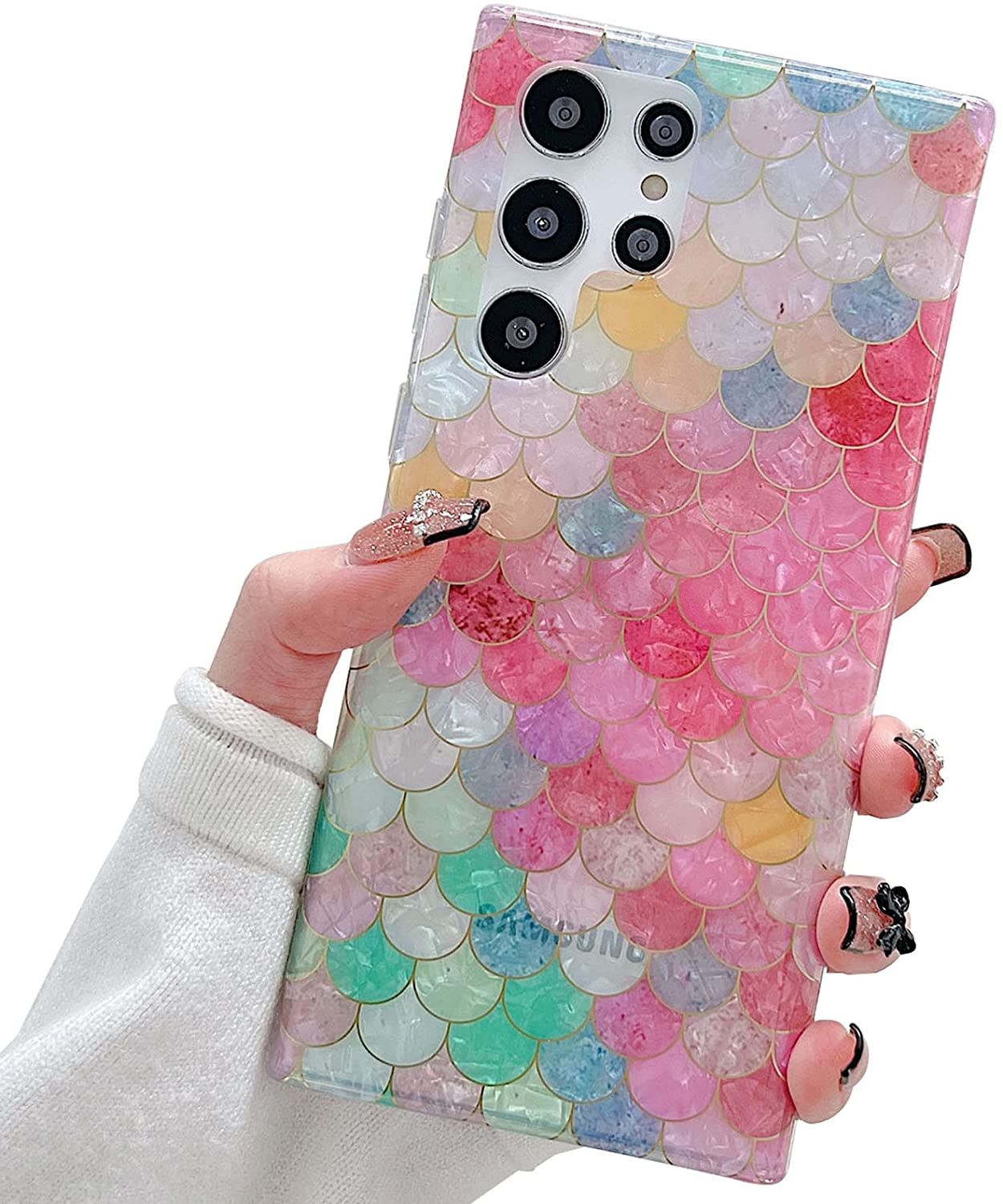Samsung Galaxy S22 Ultra Luxury Mermaid Fish Scale Phone Case - Glittery Protective Cover for Everyday Use, Parties & Special Occasions