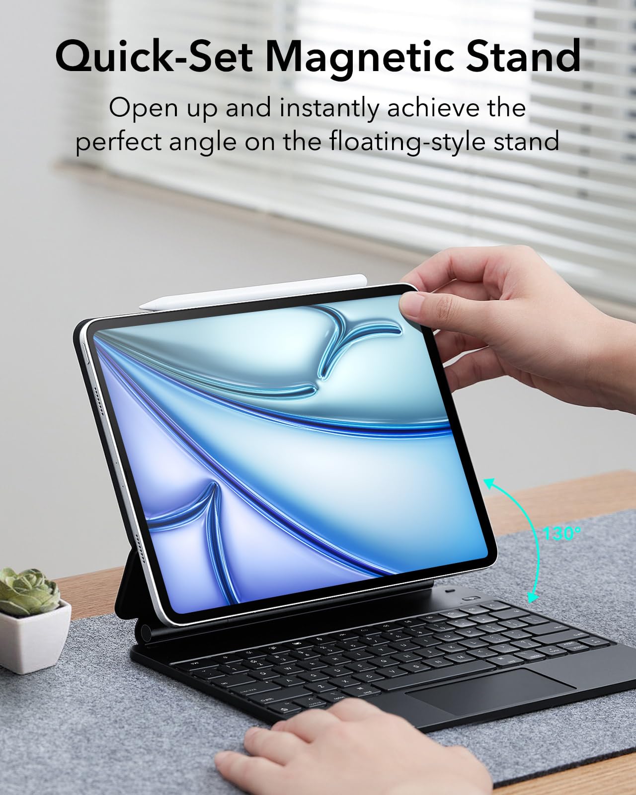 ESR iPad Air 13 Inch & iPad Pro 12.9 Inch Keyboard Case - Compatible with M3/M2 (2025/2024) & 3rd/4th/5th/6th Gen - Floating Cantilever Stand, Multi-Touch Trackpad - Rebound Series (Black) | Perfect for Work, Study & Travel