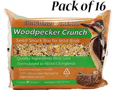 16 Pack Woodpecker Crunch Seed Cakes - 1.75 lbs Each - High Energy Wild Bird Food for Year-Round Feeding (Backyard, Garden & Outdoor Use)