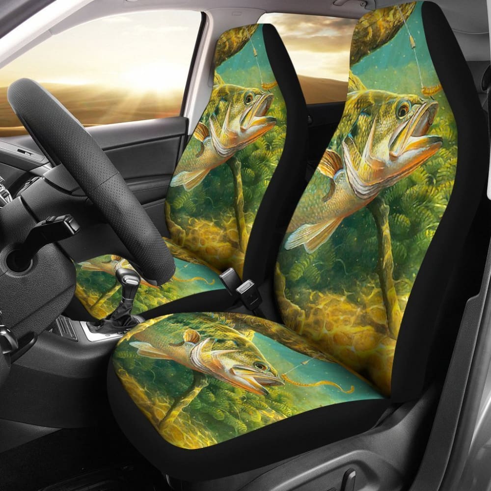 Premium Bass Fish & Bait Car Seat Covers - Waterproof & Durable Protection for Fishing Enthusiasts - Perfect for Trucks, SUVs & Boats