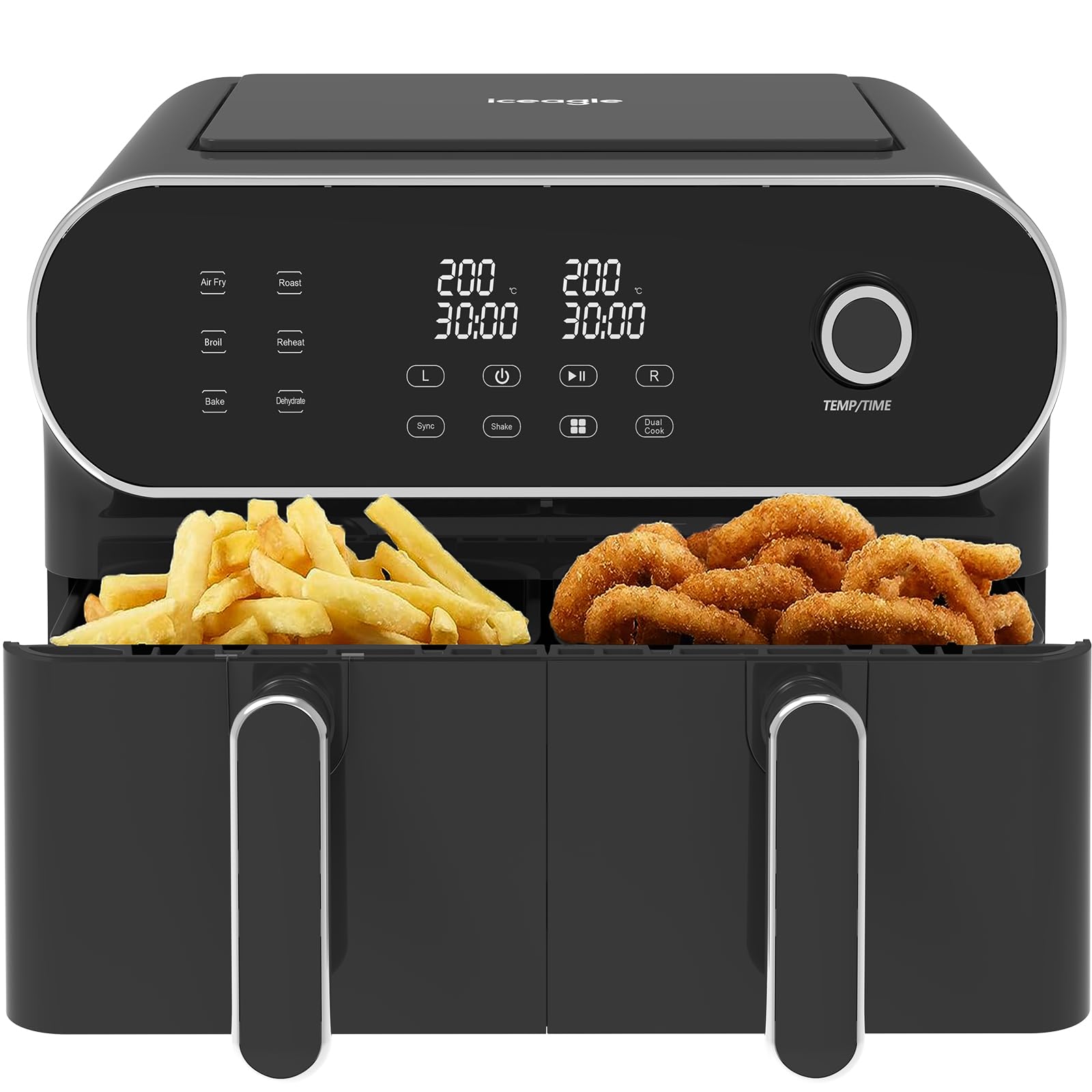 XXL 11L Dual Zone Air Fryer by Iceagle – 6-in-1 Large Capacity Air Fryer with Double Drawer, Touch Screen, 1700W | Healthy Cooking for Family, Fries, Chicken, Vegetables | Perfect for Large Families & Entertaining