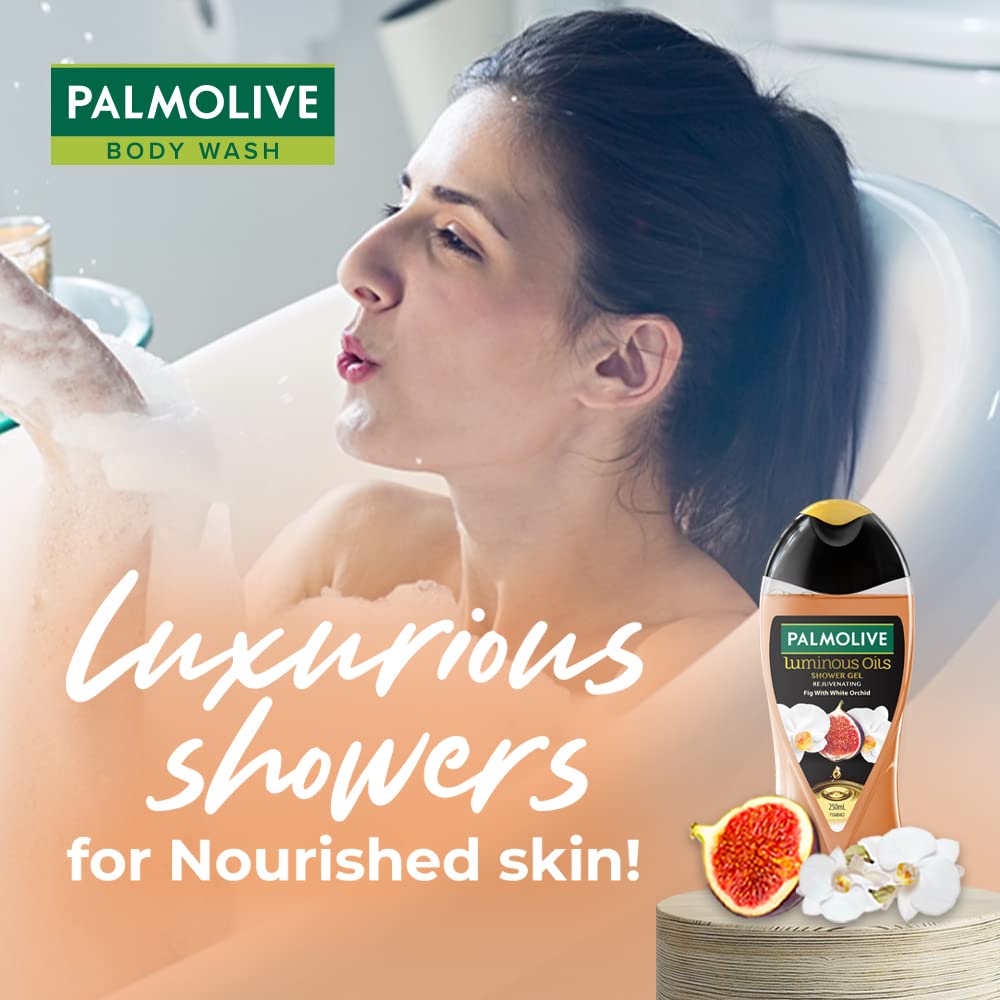 Palmolive Luminous Oil Rejuvenating Body Wash - 250ml | 100% Natural Fig Oil & White Orchid Extracts for Soft, Radiant Skin | PH Balanced | Paraben & Silicone Free | Hydrating & Nourishing for Daily Shower & Spa Experience