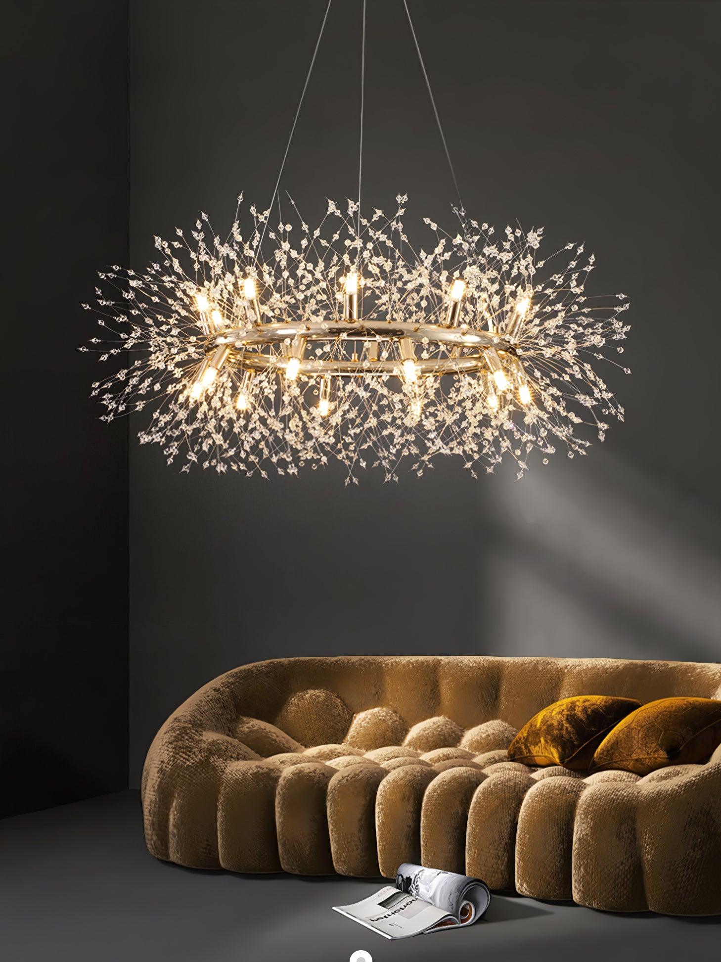 Elegant Dandelion Round Chandelier - Modern Crystal Ceiling Light Fixture for Dining Room, Bedroom & Living Room Decor