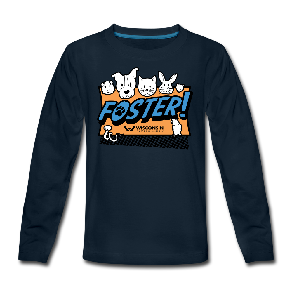 Foster Logo Kids' Premium Long Sleeve T-Shirt - Soft Cotton Comfort Shirt for Boys & Girls - Perfect for School, Playdates & Family Outings