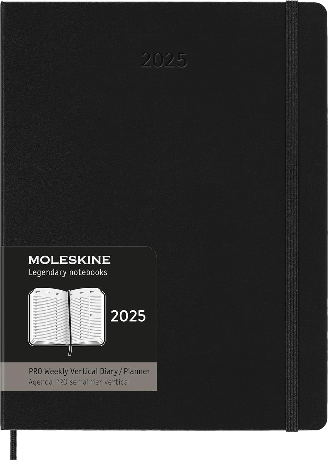 Moleskine PRO 2025 Weekly Planner - 12 Month Vertical Layout, Hard Cover XL (7.5
