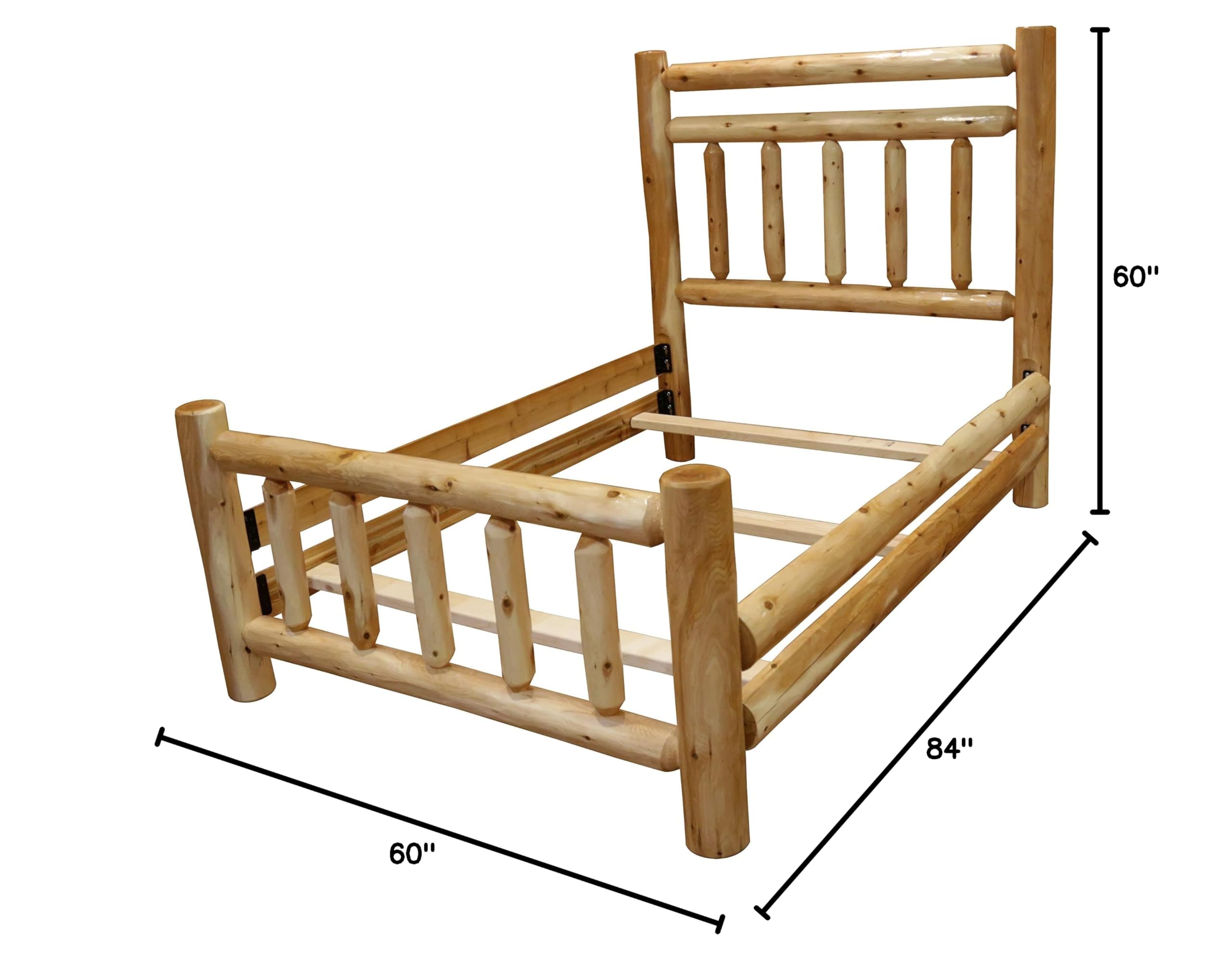 Rustic White Cedar Log Full Bed with Double Headboard Rail - Handcrafted Solid Wood Furniture for Cozy Cabin & Farmhouse Bedrooms