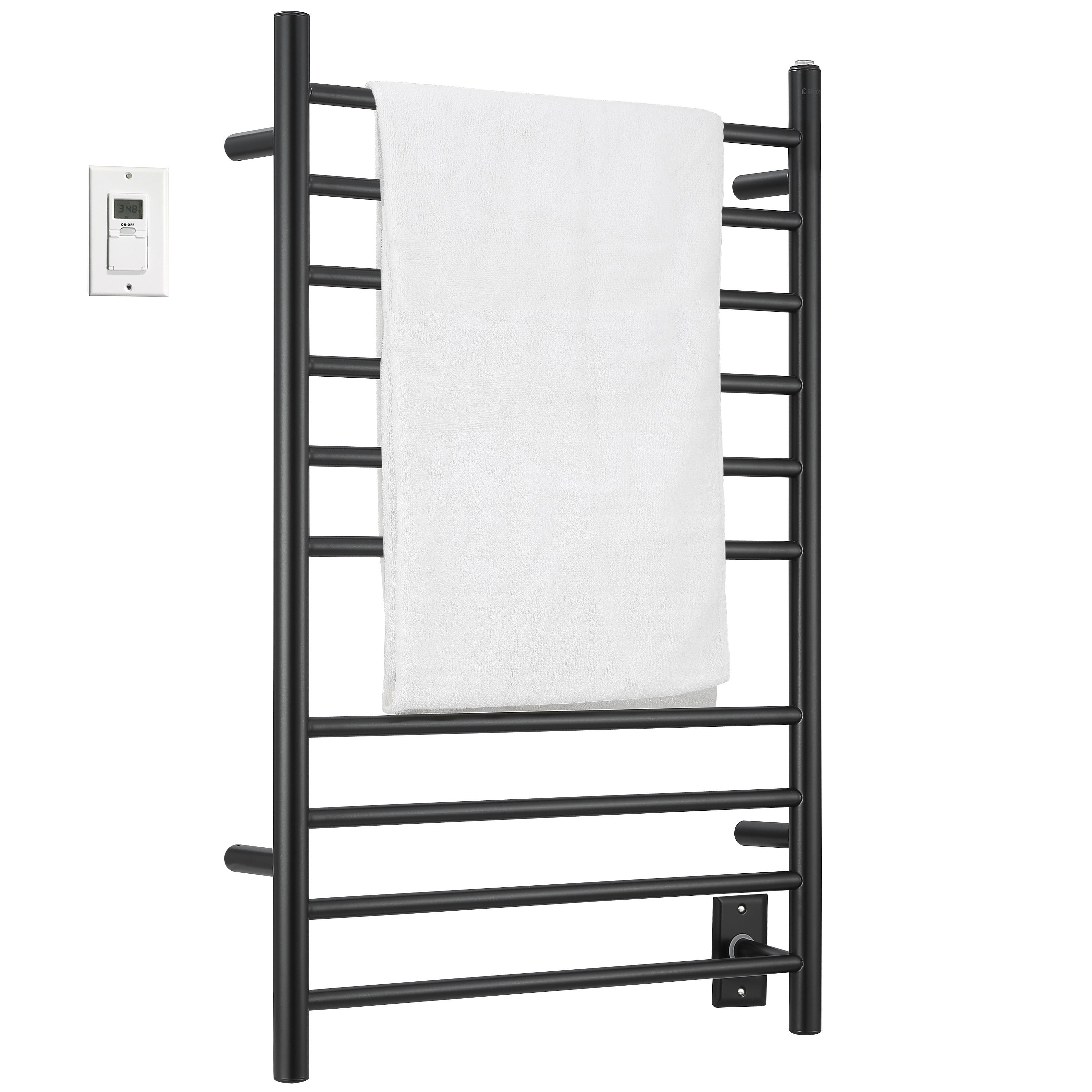 Ancona Novara 10 Bar Dual Wall Mounted Towel Warmer - Matte Black Finish with Digital Timer - Perfect for Bathrooms, Spas & Luxury Home Heating
