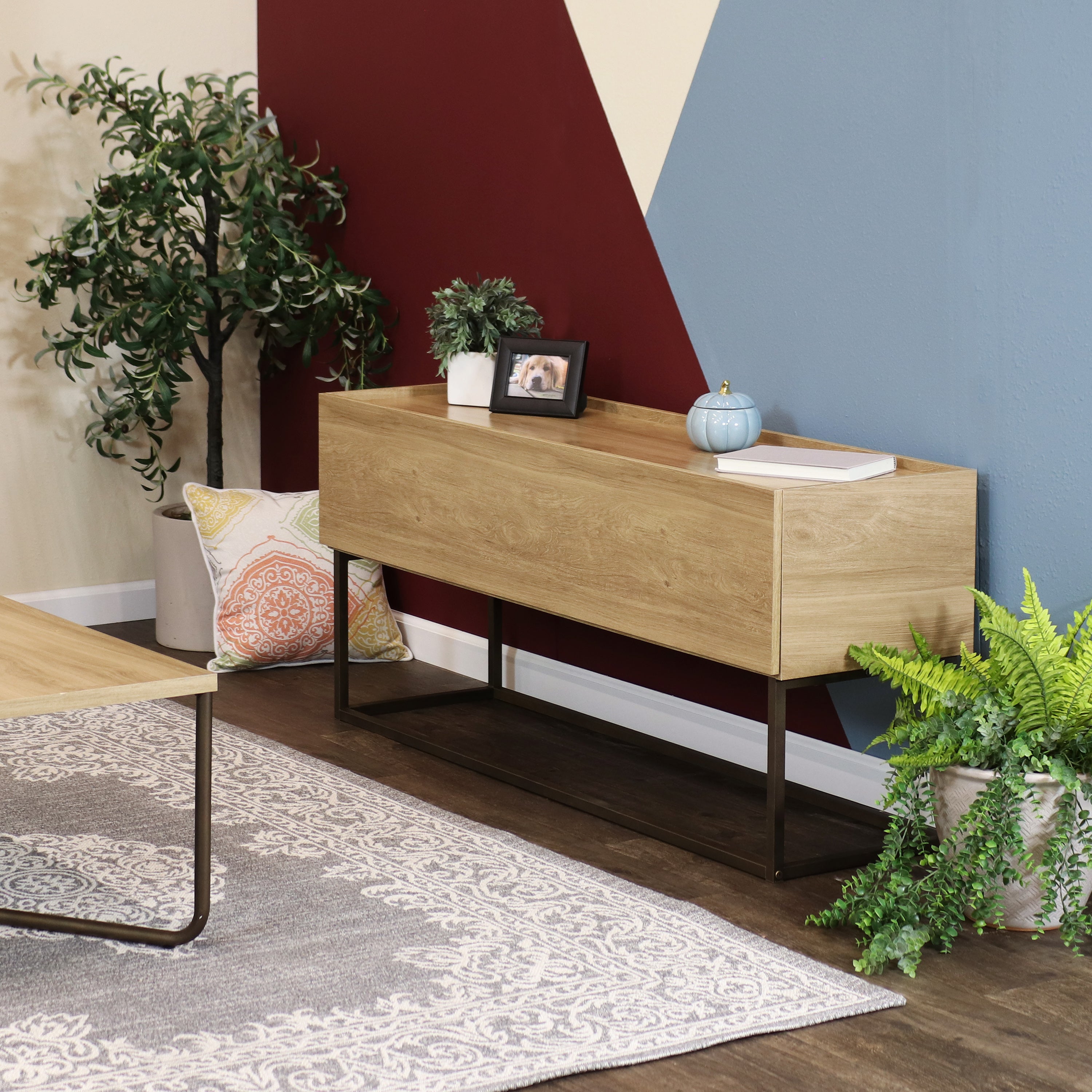 Sunnydaze Industrial Console Table - 54.75 Inch Rustic Brown Wood & Metal Entryway Table for Living Room, Hallway, or Foyer Decor