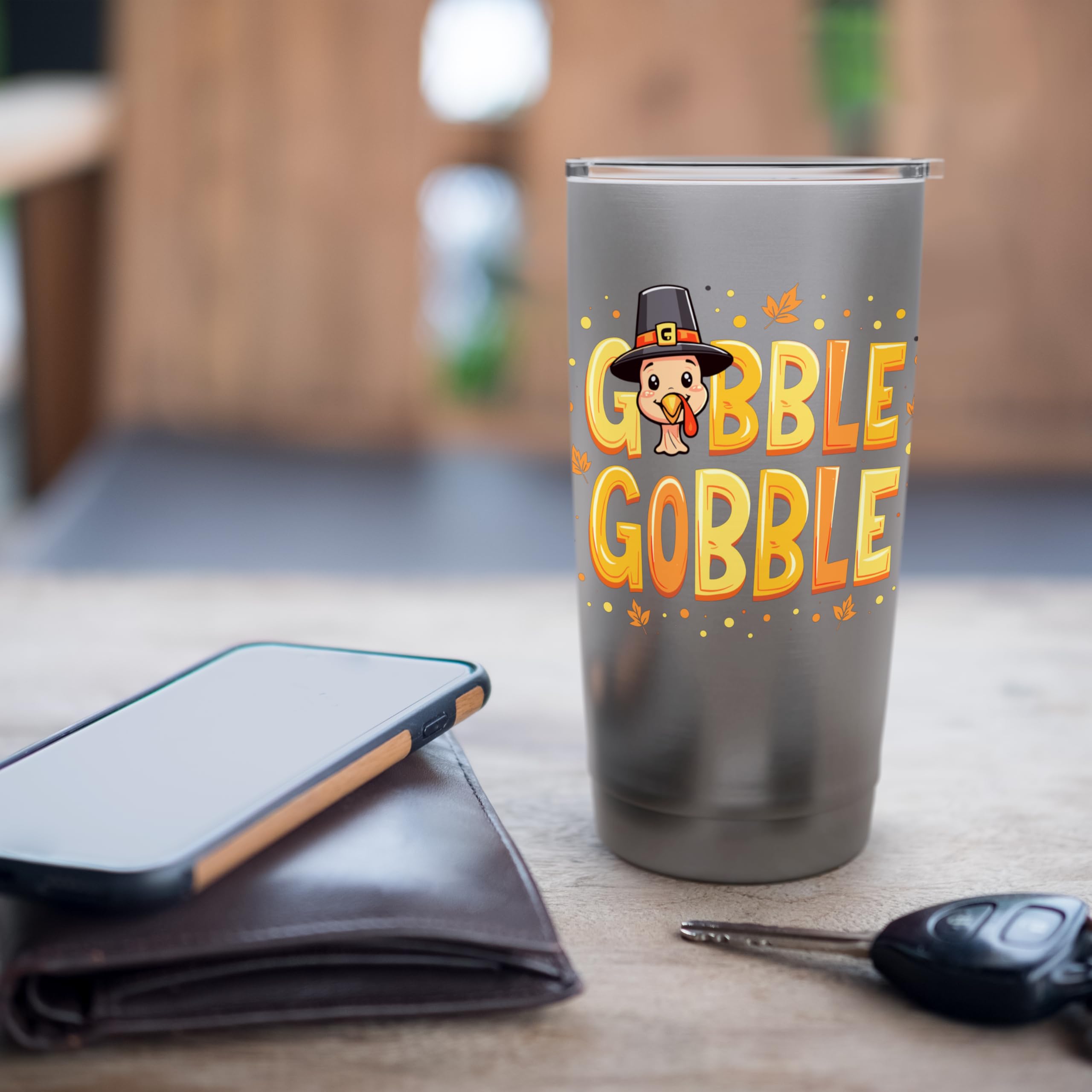 Funny Pilgrim Turkey Gobble Gobble Thanksgiving Thankful Stainless Steel Insulated Tumbler - 20oz Double Wall Vacuum Insulated Travel Mug for Coffee & Tea - Perfect for Thanksgiving Parties, Office Gifts & Holiday Gatherings