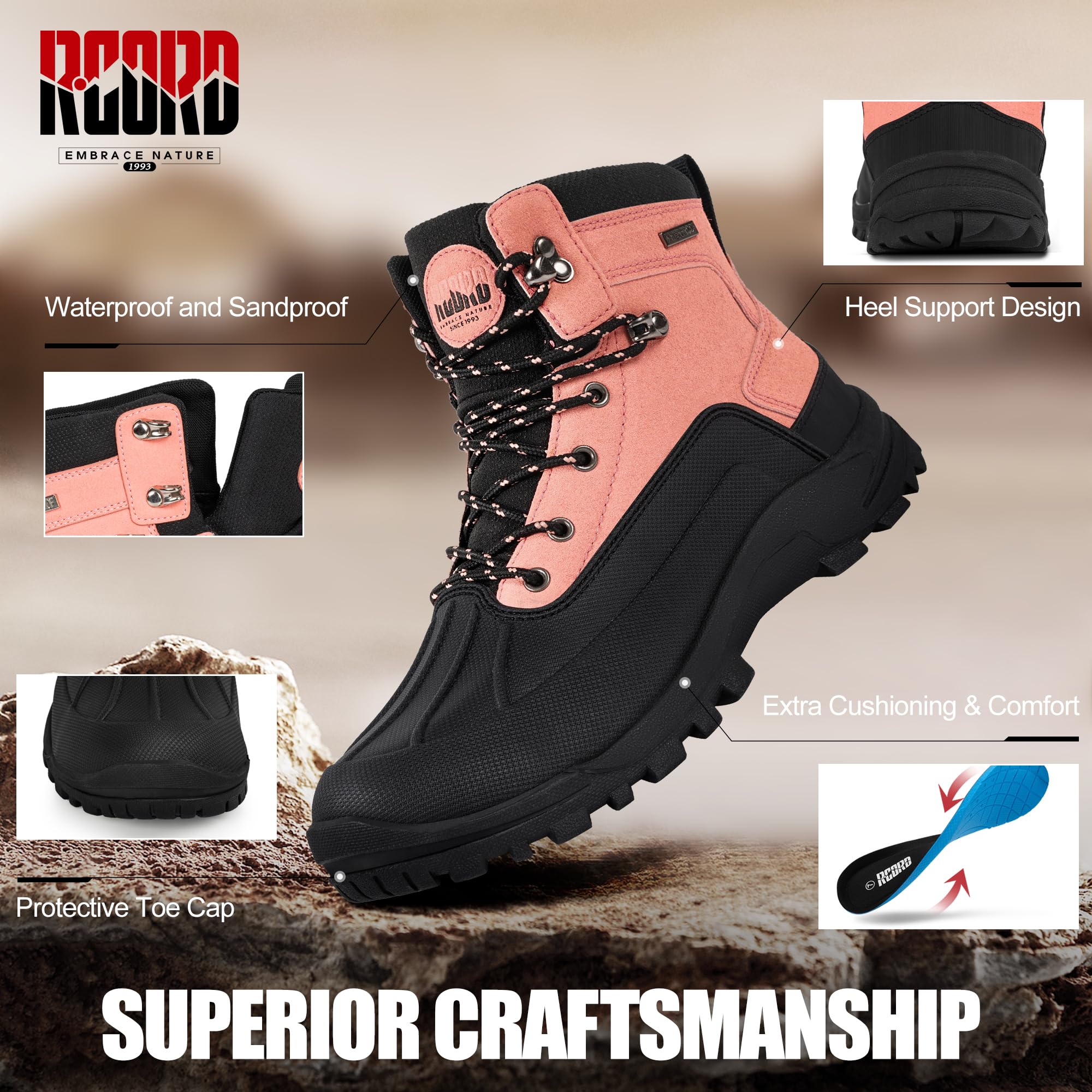 Women's Waterproof Hiking Boots - Lightweight Ankle Support Trail Shoes for Backpacking | Non-Slip Breathable Outdoor Boots for Hiking, Camping & Mountain Adventures