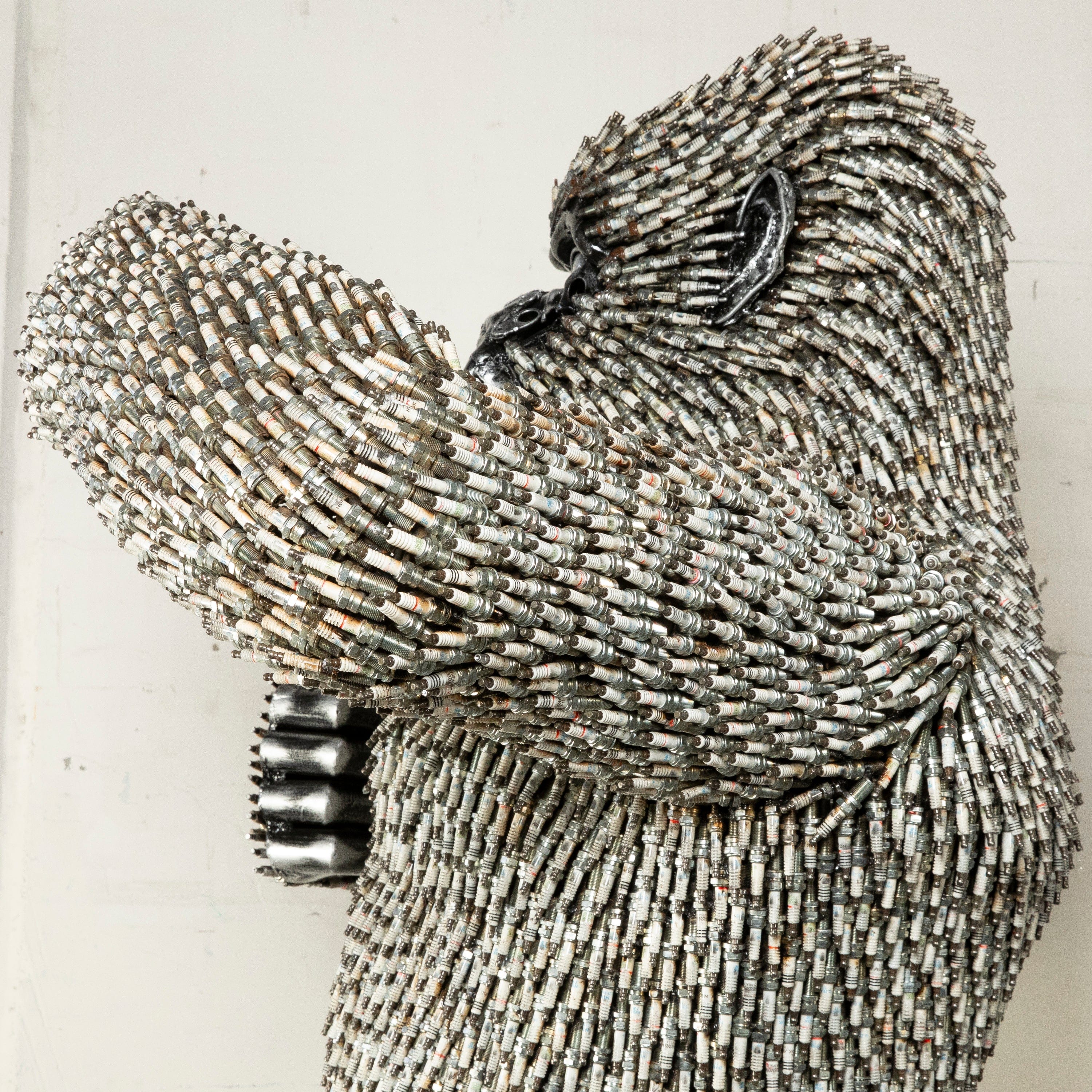 KingKong Gorilla Inspired Recycled Metal Sculpture - 90 Standing Spark Plug (16,000+ Pieces) - Unique Home Decor & Office Art for Animal Lovers