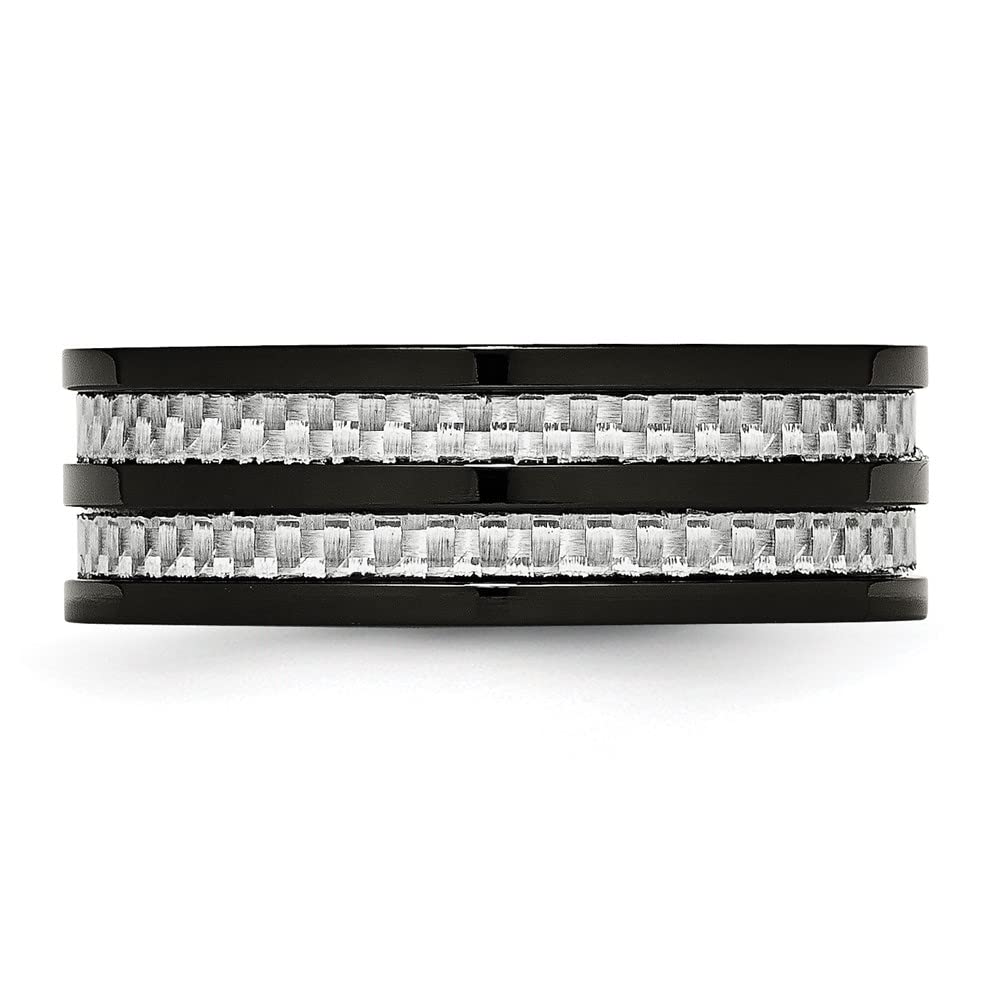 Diamond2Deal Titanium 8mm Black IP-Plated Carbon Fiber Inlay Wedding Band Ring for Men - Size 10.5 - Perfect for Engagement, Anniversary & Special Occasions