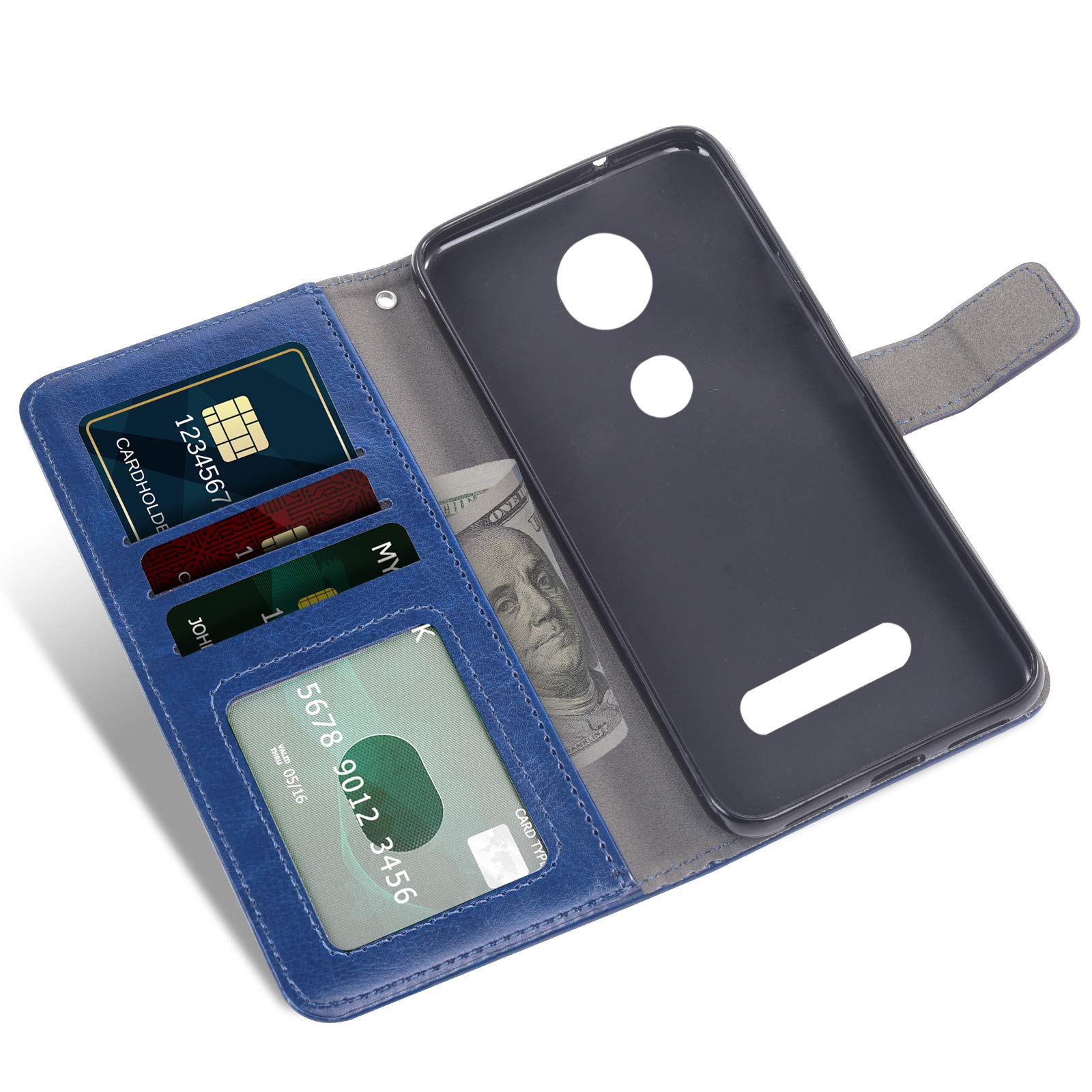 ASUWISH Wallet Case for Moto Z2 Force - Flip Cover with Card Holder & Stand | Tempered Glass Screen Protector | Compatible with Motorola Moto Z2 Force/Droid/Z2/Z 2/2Z (Blue) - Perfect for Business, Travel & Everyday Use