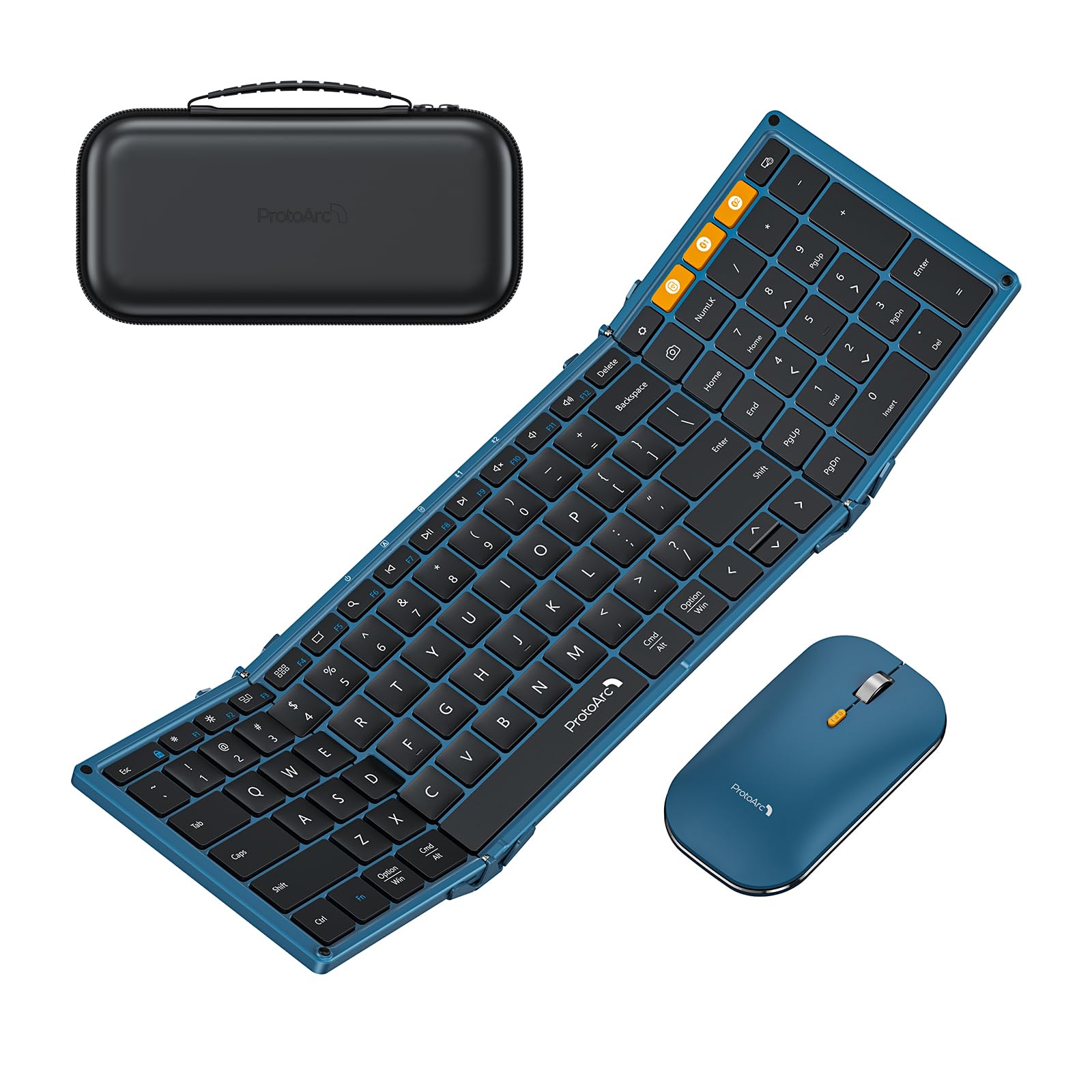 ProtoArc XKM01 Foldable Bluetooth Keyboard and Mouse Combo - 2.4G Wireless & Dual Bluetooth Portable Full-Size Keyboard for Laptop, iPad, Tablet - Perfect for Business Travel, Home Office & Remote Work (Blue & Black)