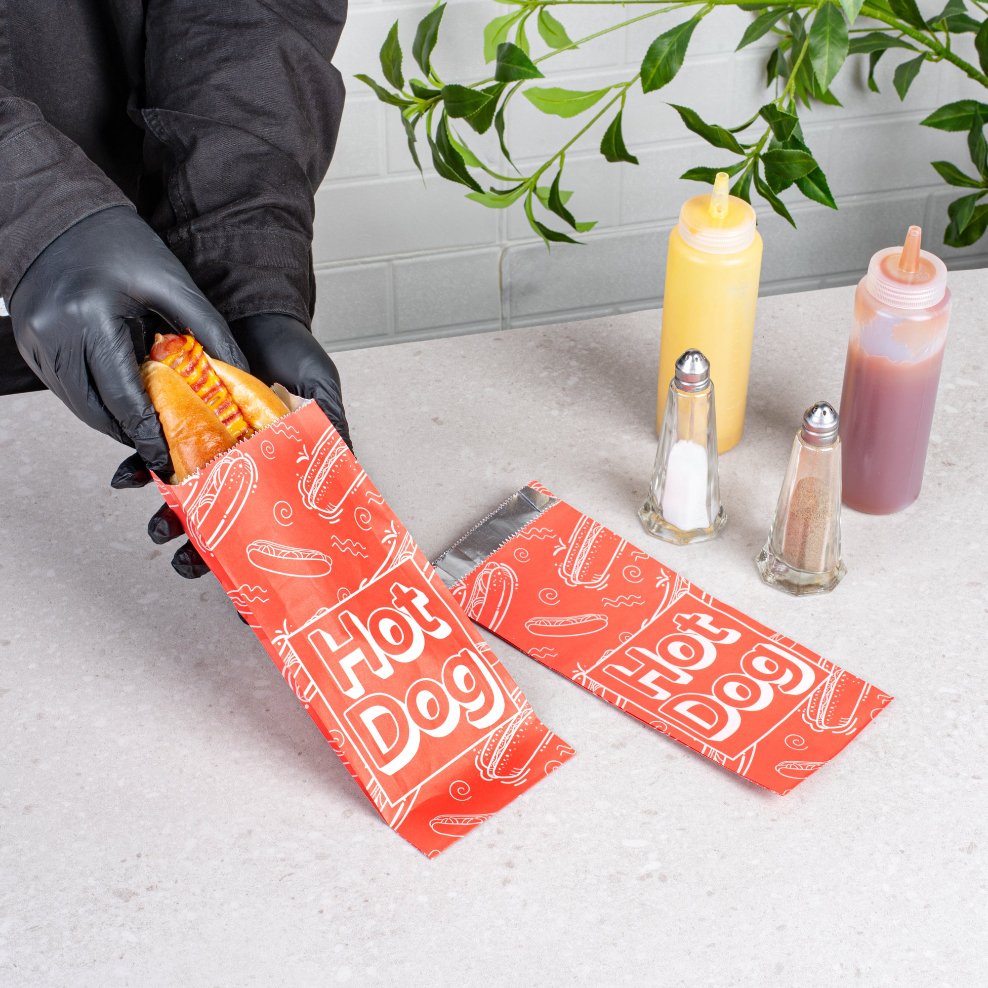 Red Printed Small Hot Dog Foil Bags - 3.75