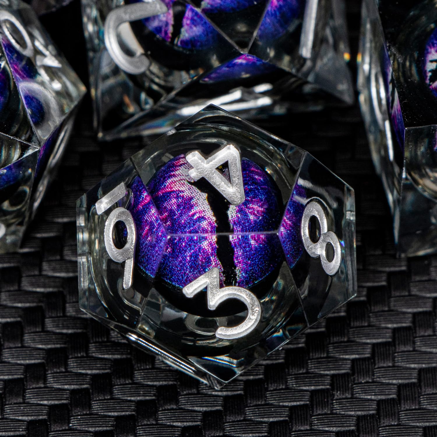 ARUOHHA DND Resin Dice Set - Dragon Eye Liquid Core Purple Sharp Edged Polyhedral Dice for Dungeons & Dragons RPG (D20, D12, D10, D8, D6, D4) with Gift Box | Perfect for Tabletop Gaming, D&D Campaigns & Collectors