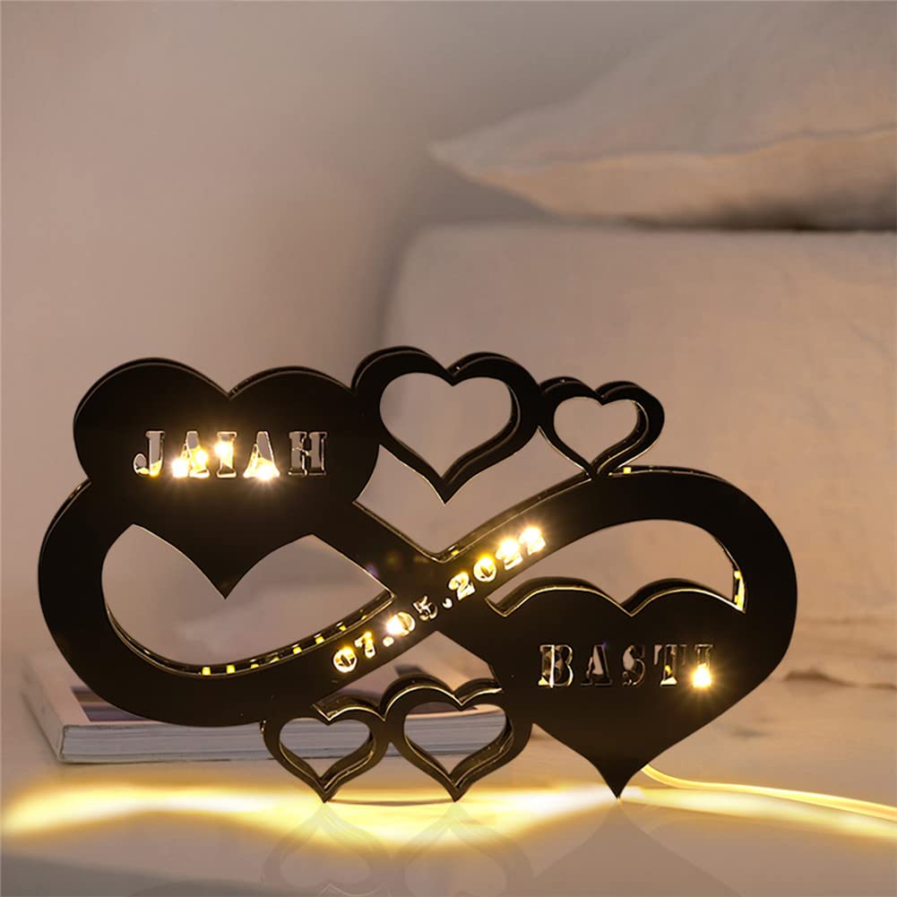 Custom Infinity I Love You LED Night Light - Personalized Wooden Engraved Name Wall Decor for Bedroom | Romantic Anniversary Wedding Gift for Couples | Perfect for Valentine's Day, Home Decor & Romantic Surprises