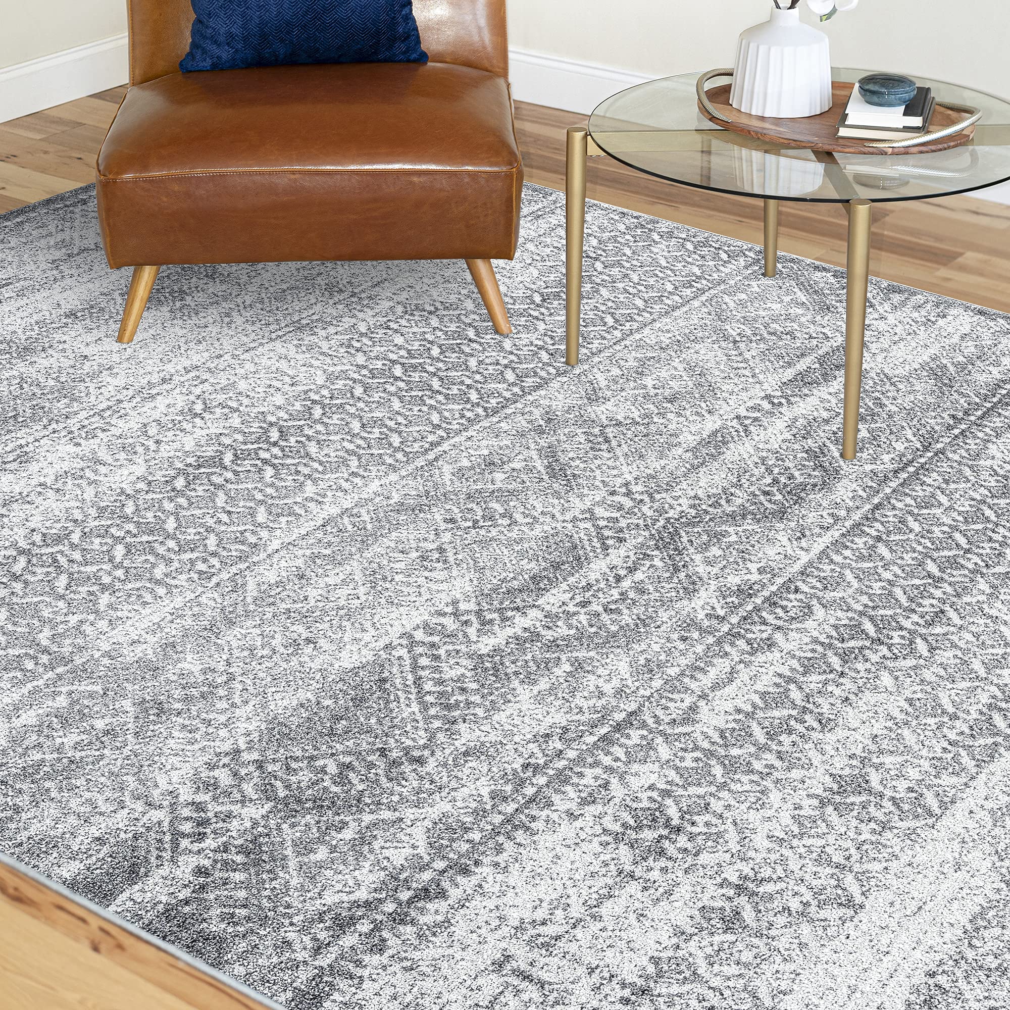 McKinney Gray Large 8x10 Area Rug - Soft Living Room Rug, Dining Room Carpet, Bedroom Floor Mat - Indoor Entryway Runner - Transitional Moroccan Style Home Decor - Perfect for Cozy Spaces & Modern Interiors