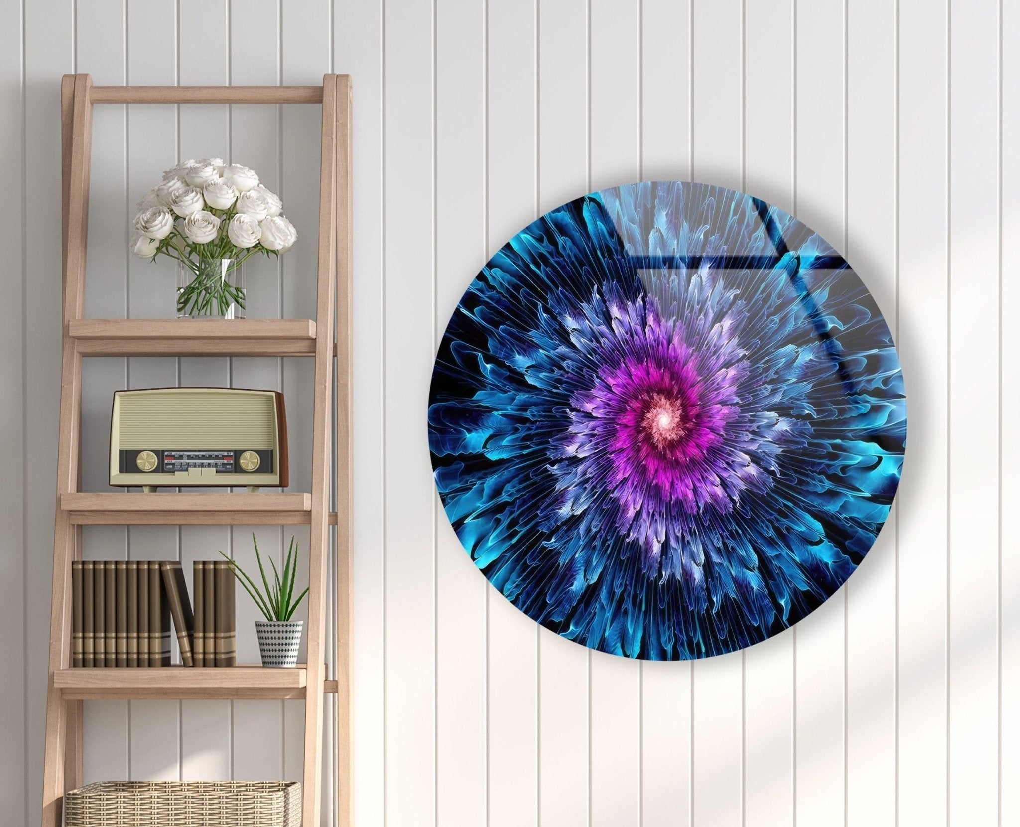 Abstract Round Purple & Blue Glass Wall Art - Modern Handmade Home Decor for Living Room, Bedroom & Office - Unique Statement Piece for Interior Design & Gifts