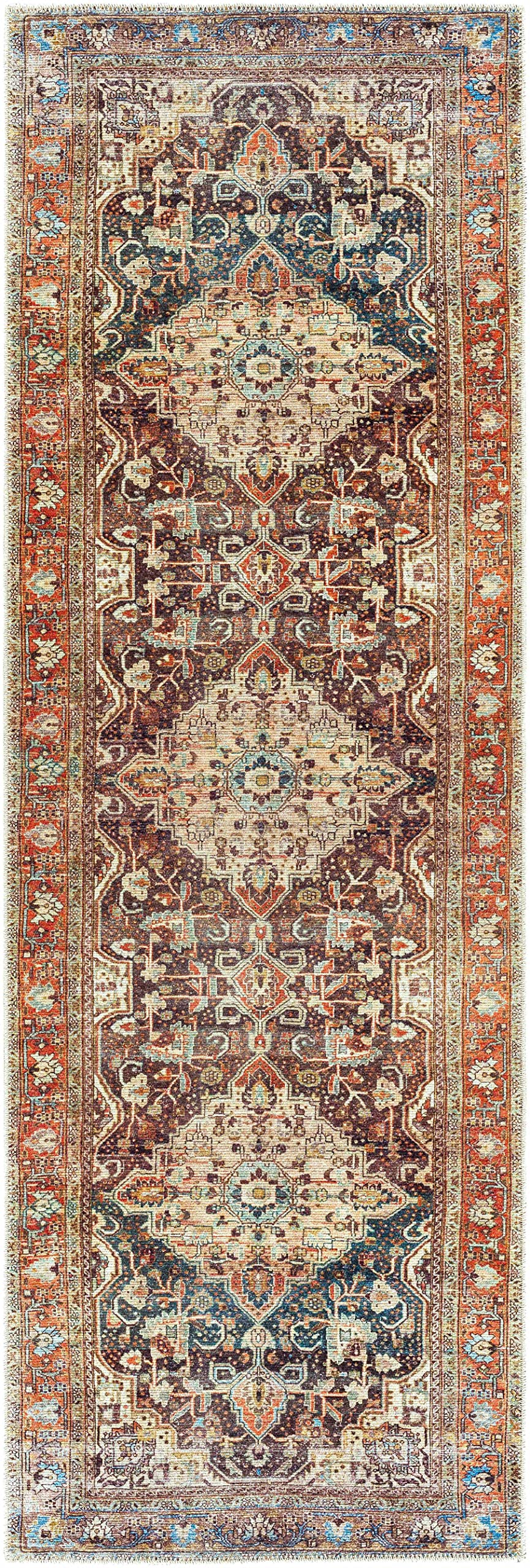 Hauteloom Portlaw Machine Washable Area Rug - Traditional Design in Gray, Blue, Red - 6'7