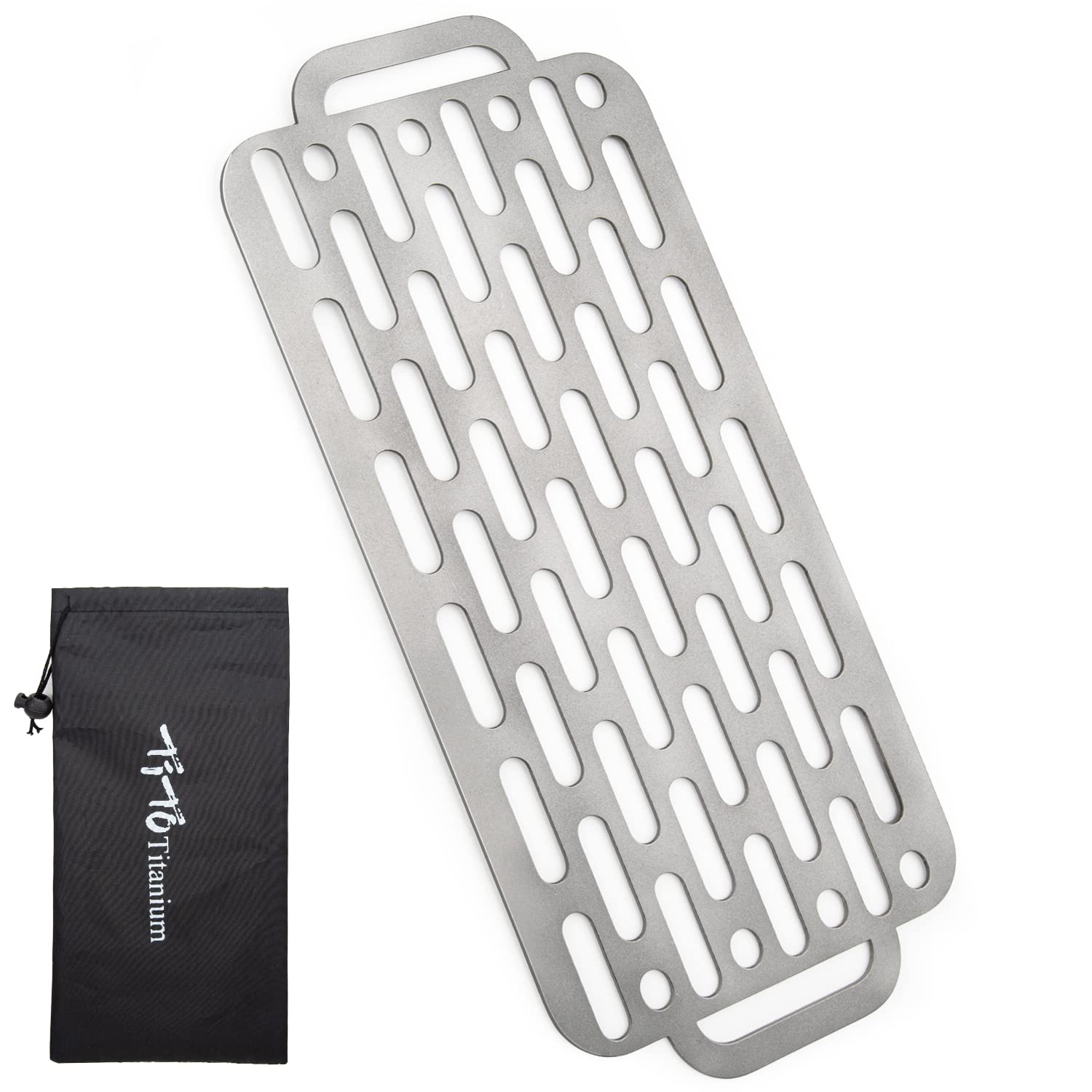 TiTo Titanium BBQ Grill Net - Portable Ultralight Non-Stick Camping Grill Grate for Meat, Fish & Vegetables | Perfect for Outdoor Cooking, Backpacking, Picnics & Garden Parties | Includes Storage Bag & Charcoal Holder (Model B)